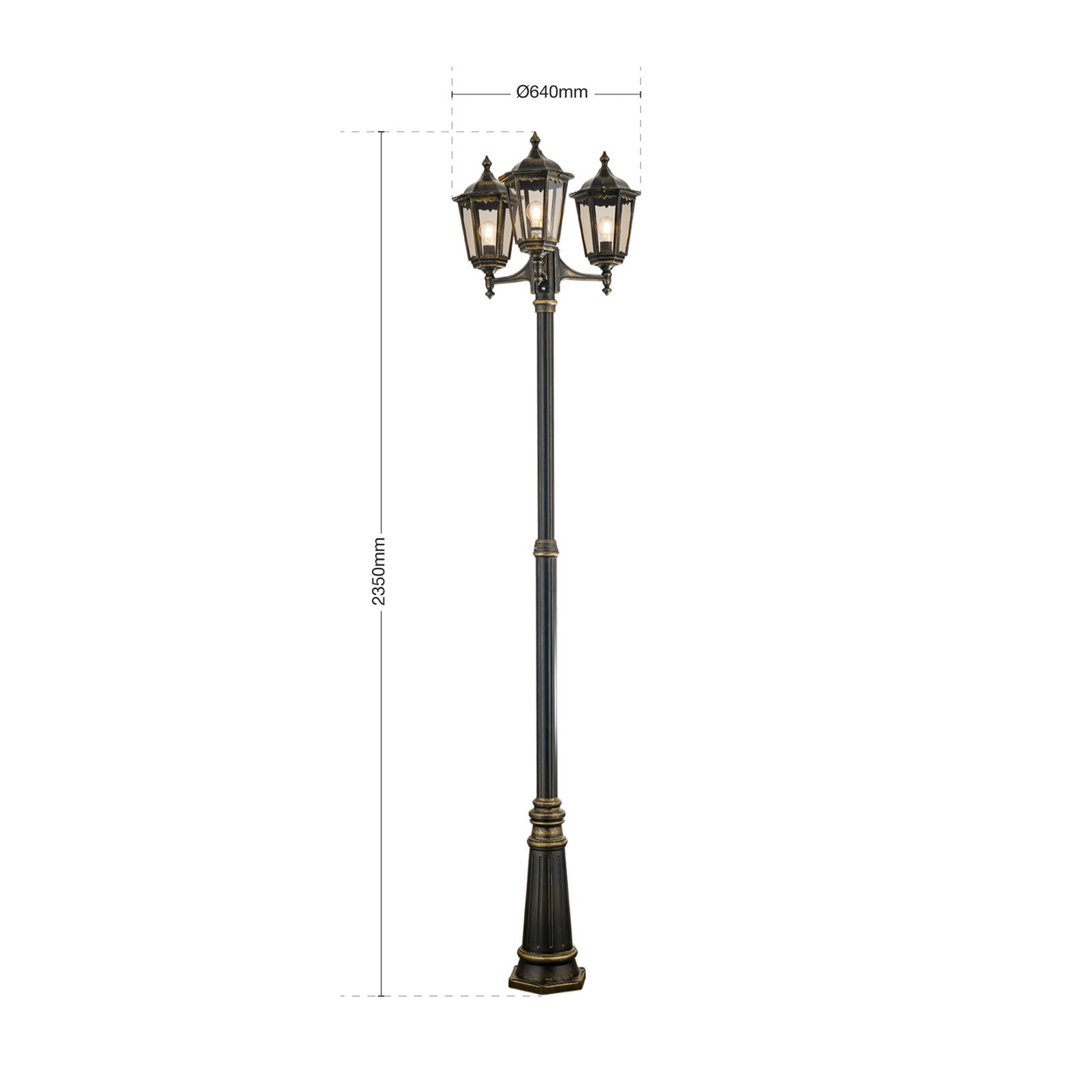 Puchberg lamp post, 3-bulb, 255 cm, white-gold