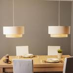 Hanglamp Boho, 2-lamps, textiel, crème-wit/rotan