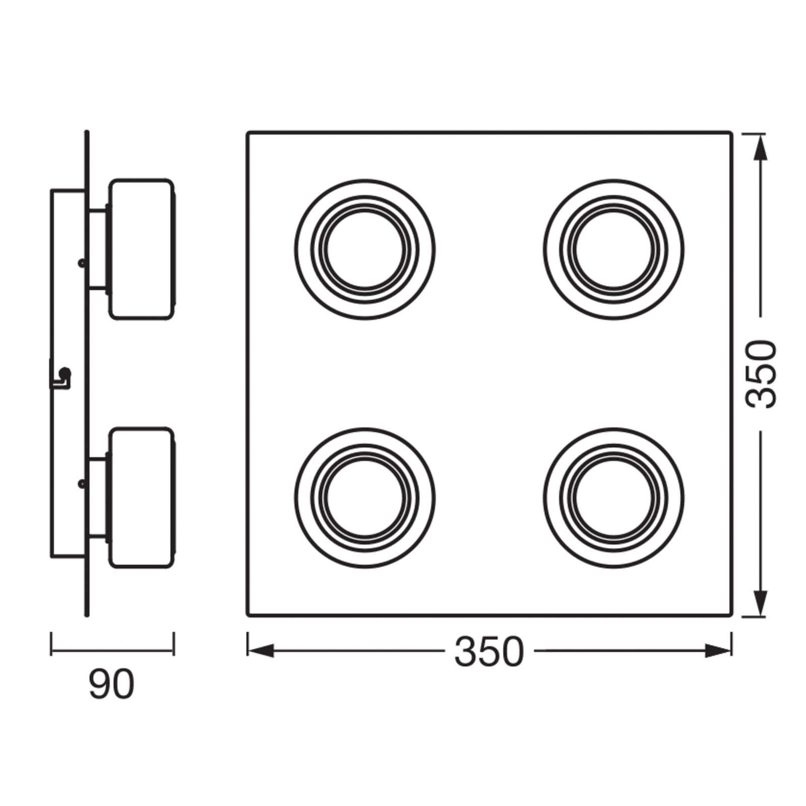 LEDVANCE LED griestu gaismeklis Orbis Flame, melns, 4 gaismas, IP44