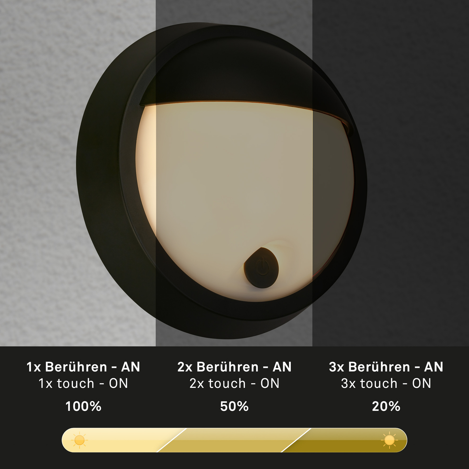 LED įkraunamas lauko sieninis šviestuvas 3784015, juodas Jutiklinis