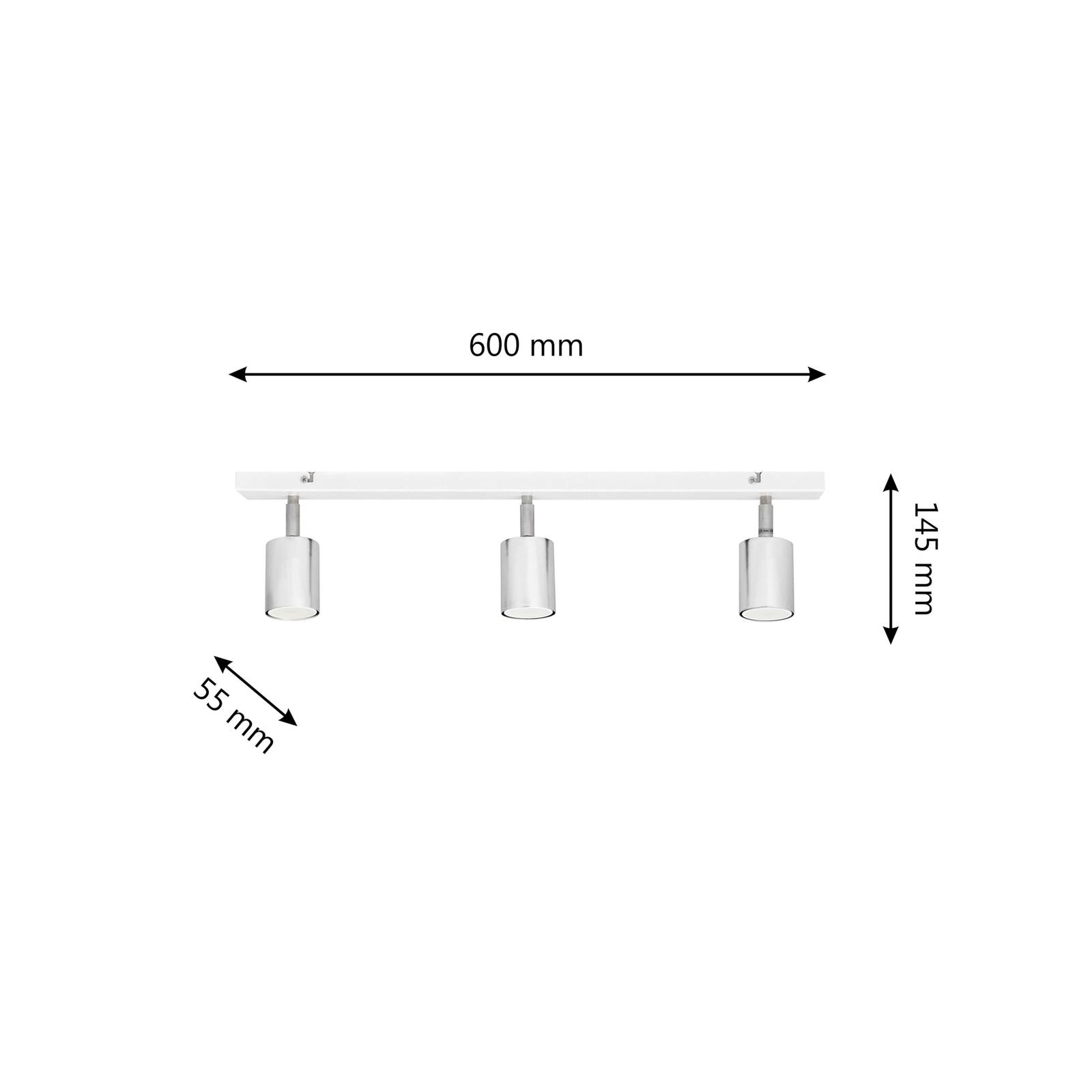 Lampa sufitowa Tune II, biały/chrom, metal, 3-punktowa, E27
