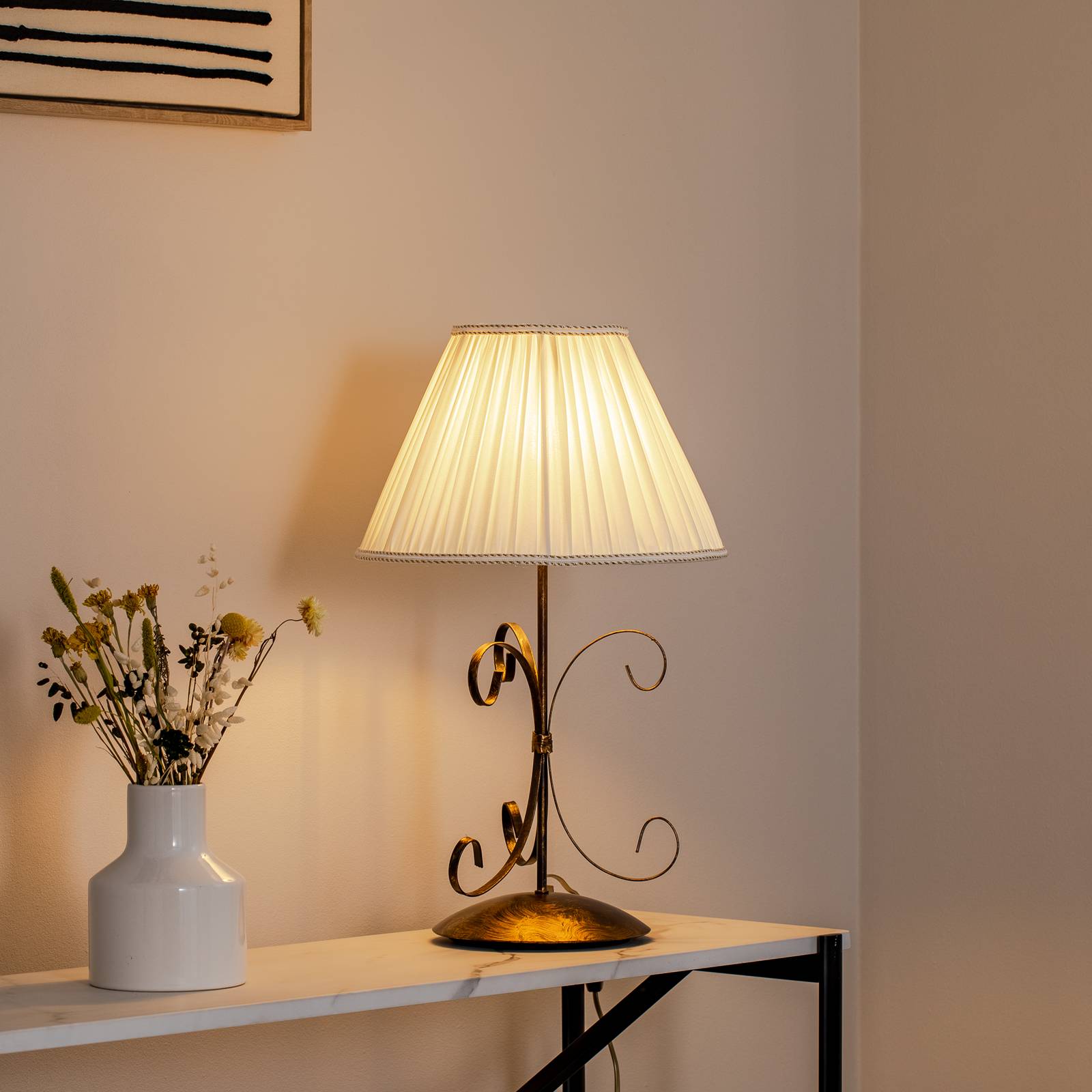 Lampa stołowa Grande Odino, 1-punktowa, kolor brązowy, tekstylna