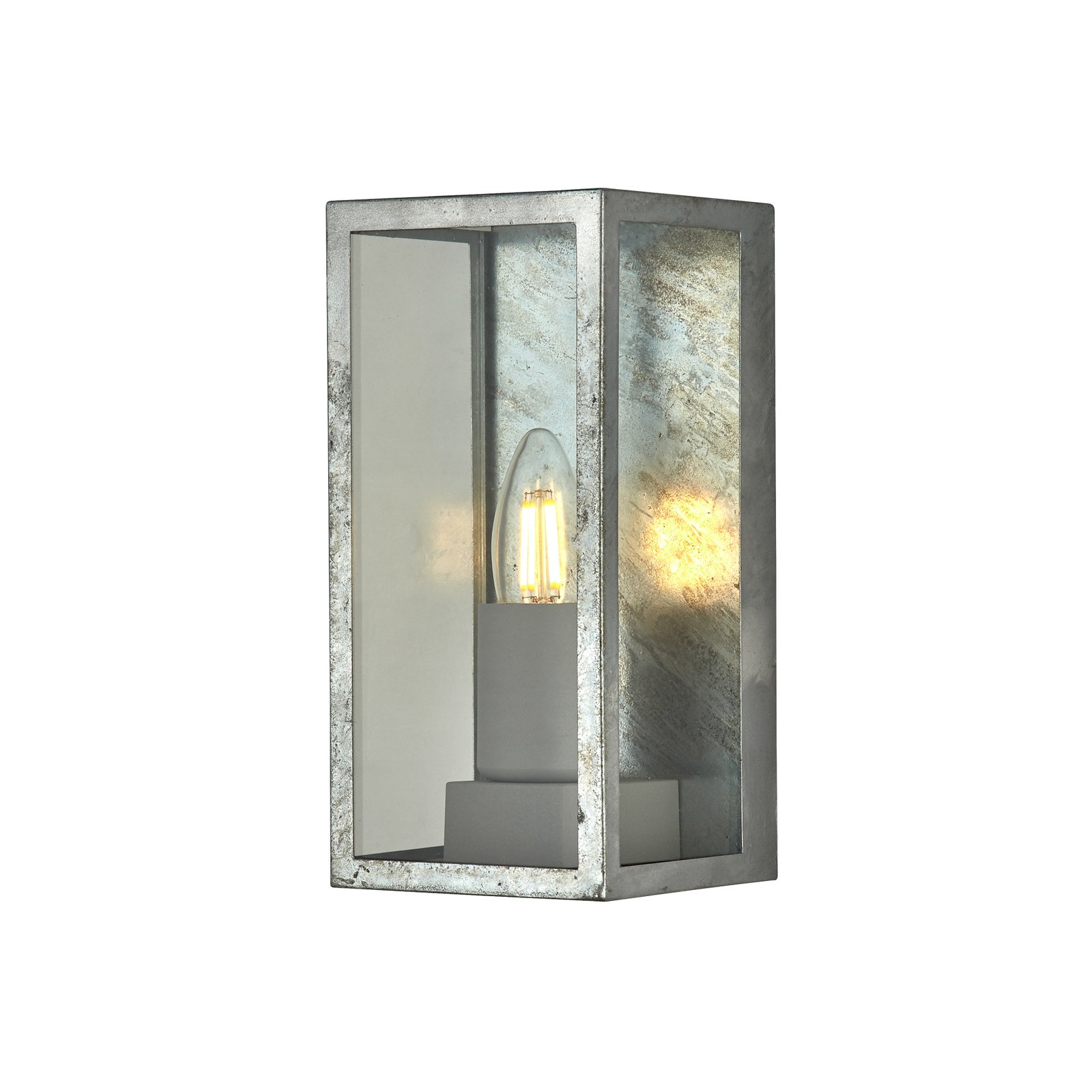 Box II outdoor wall light, silver-coloured, glass, E27, IP44