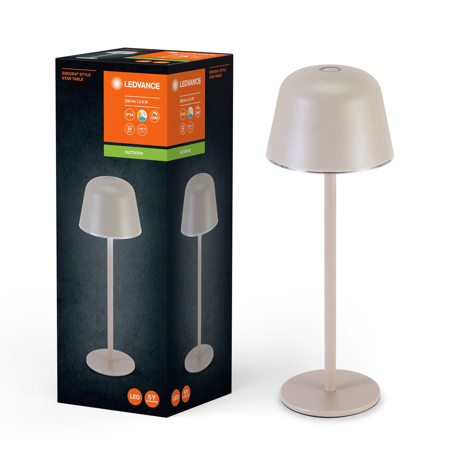 LEDVANCE Lámpara de mesa LED recargable Style Stan, aluminio, CCT, beige
