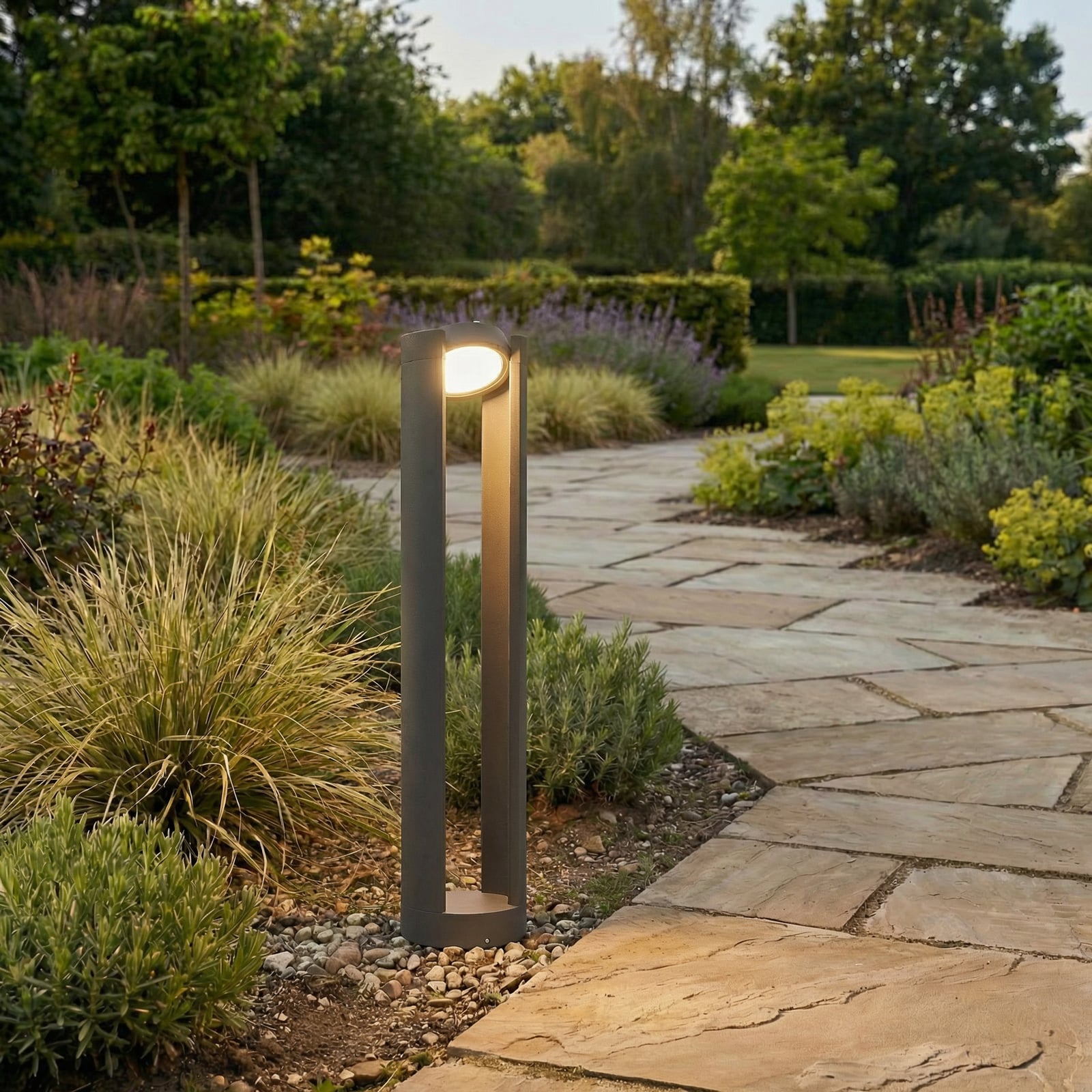 Lucande LED bollard light Dylen, grey, metal, 80 cm, IP65
