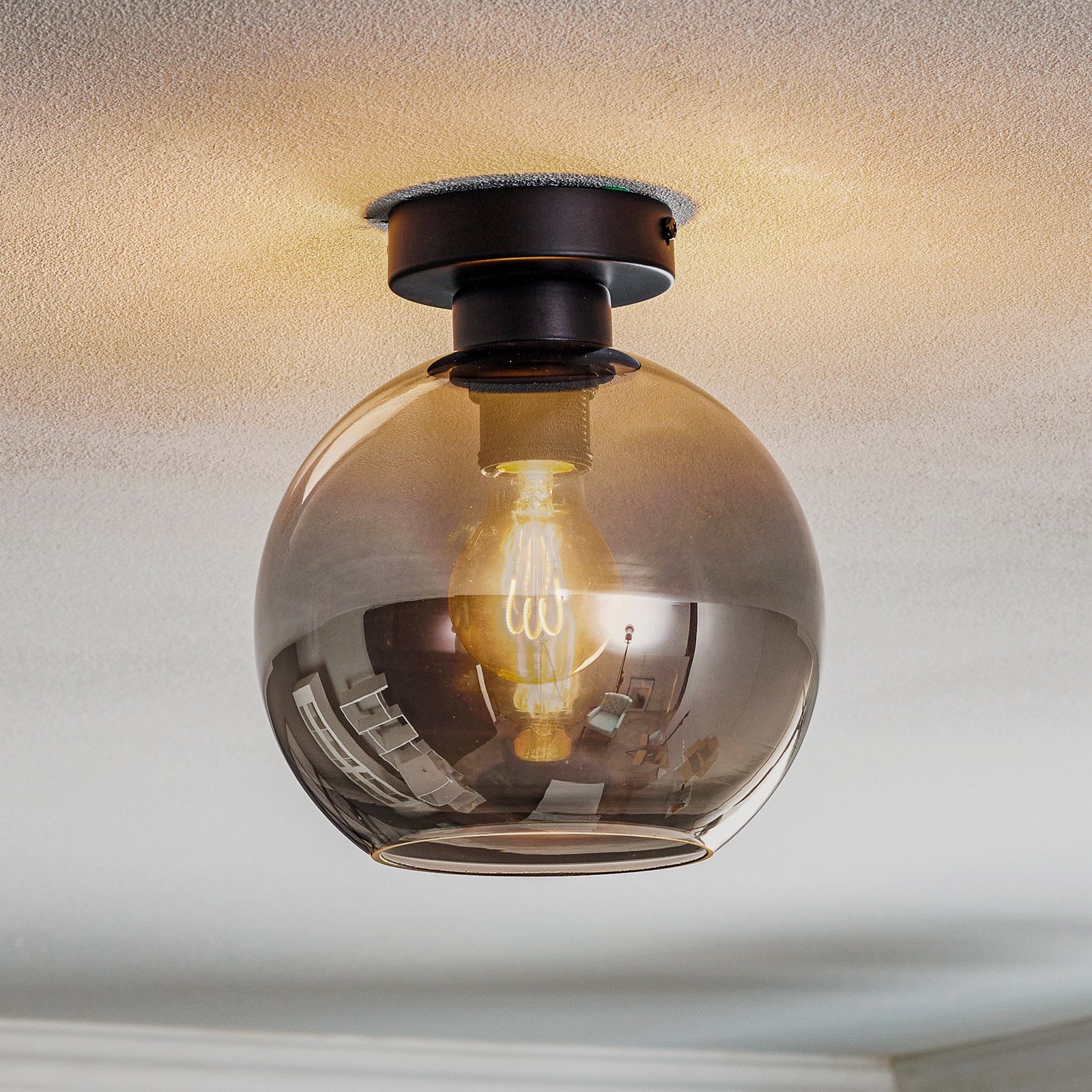 Eko-Light Plachetă plafonieră Sofia cu abajur din sticlă fumurie - Camera de zi / sufragerie - Modern - transparent-cenușiu fumuriu negru