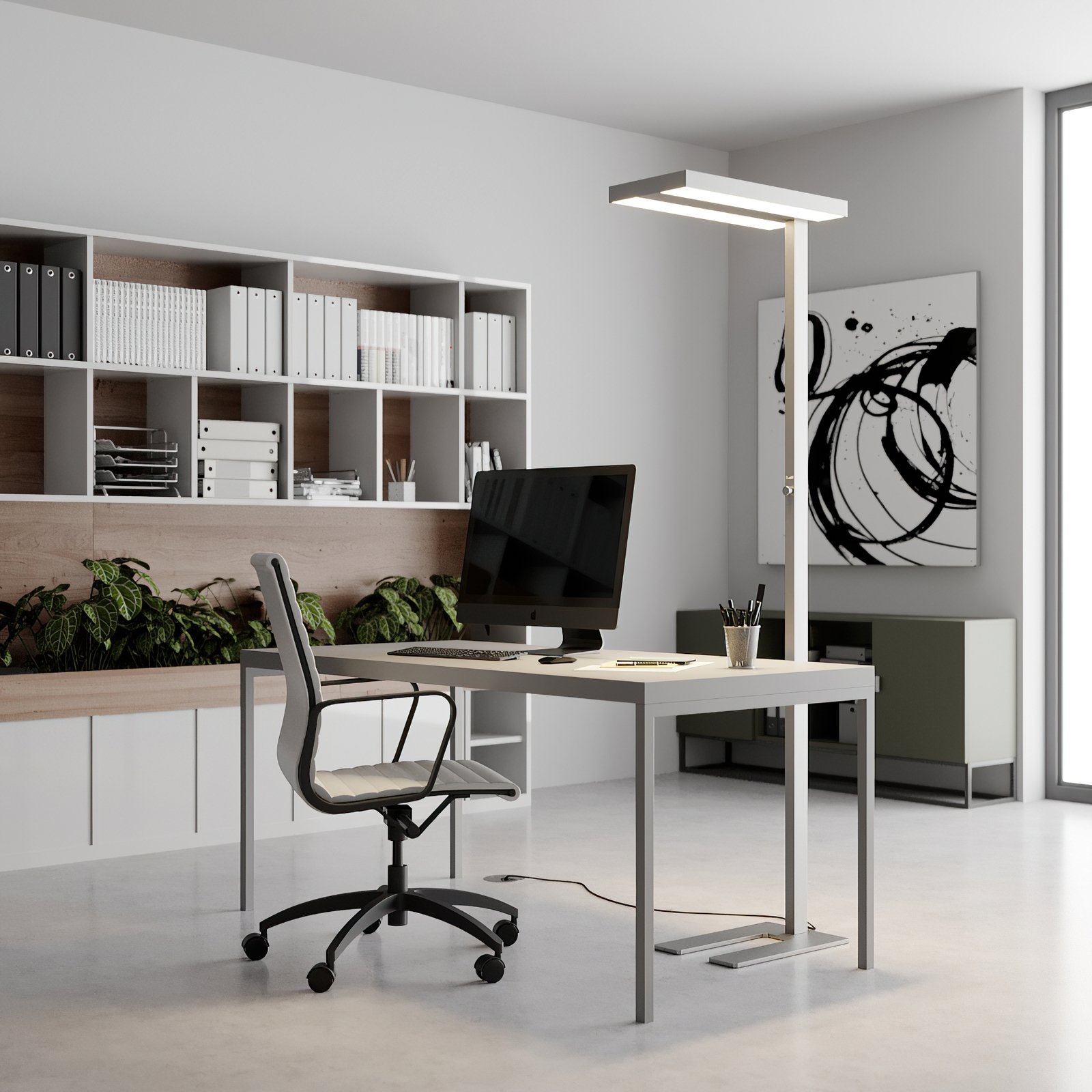 Arcchio LED-Stehlampe Logan Basic,  2er-Set, silber, 6000 lm