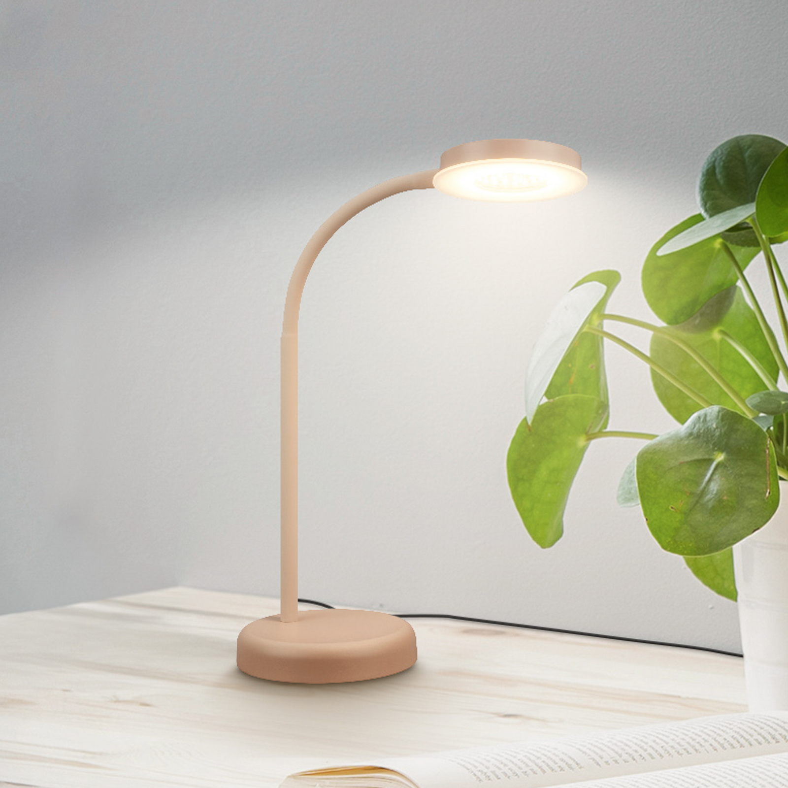 LED stalo lempa „Megg“, smėlio spalvos, metalinė, su dimeriu, 3000 K