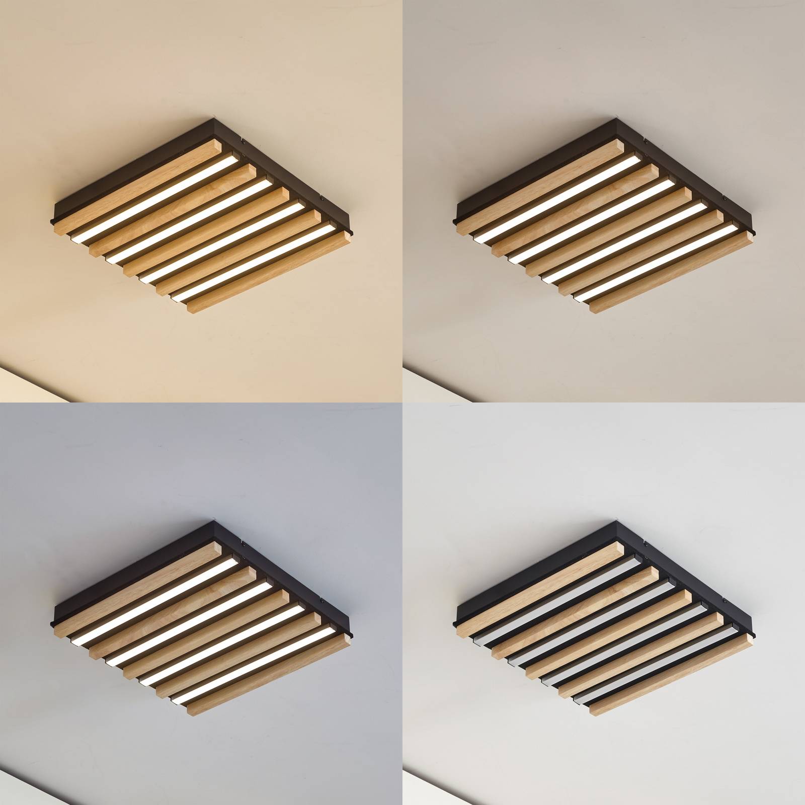 Lindby Lampa sufitowa LED Firka, biała, drewno, 42 cm, CCT, ściemniany