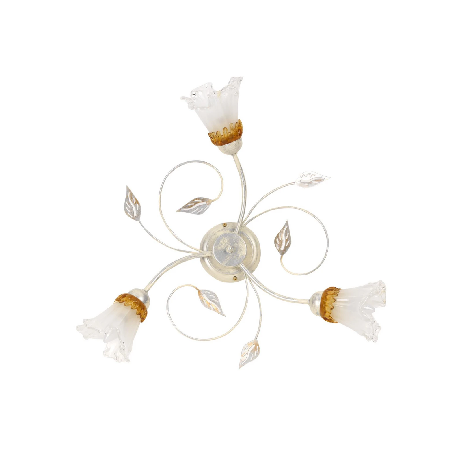 Lancia ceiling lamp, ivory-coloured, 3-bulb, iron, glass