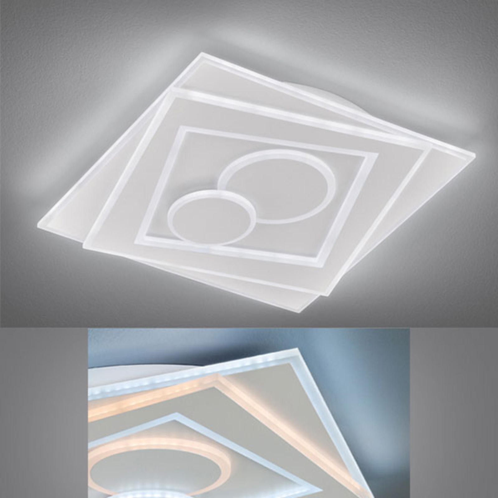 LED stropní světlo Ratio, stmívatelné, dva kruhy