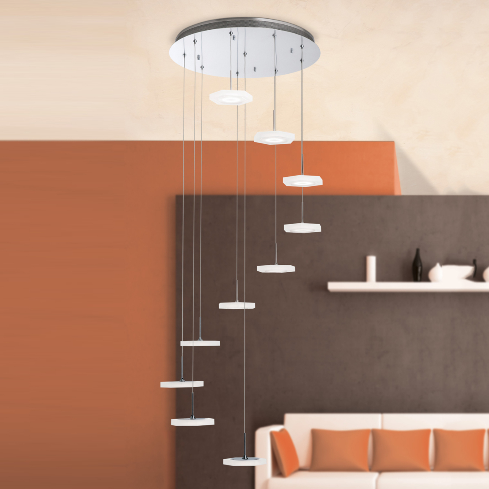 Orion LED hanging lamp Jenni, 10-light, for Living / Dining Room, metal, acrylic, 5 W, energy efficiency: A+