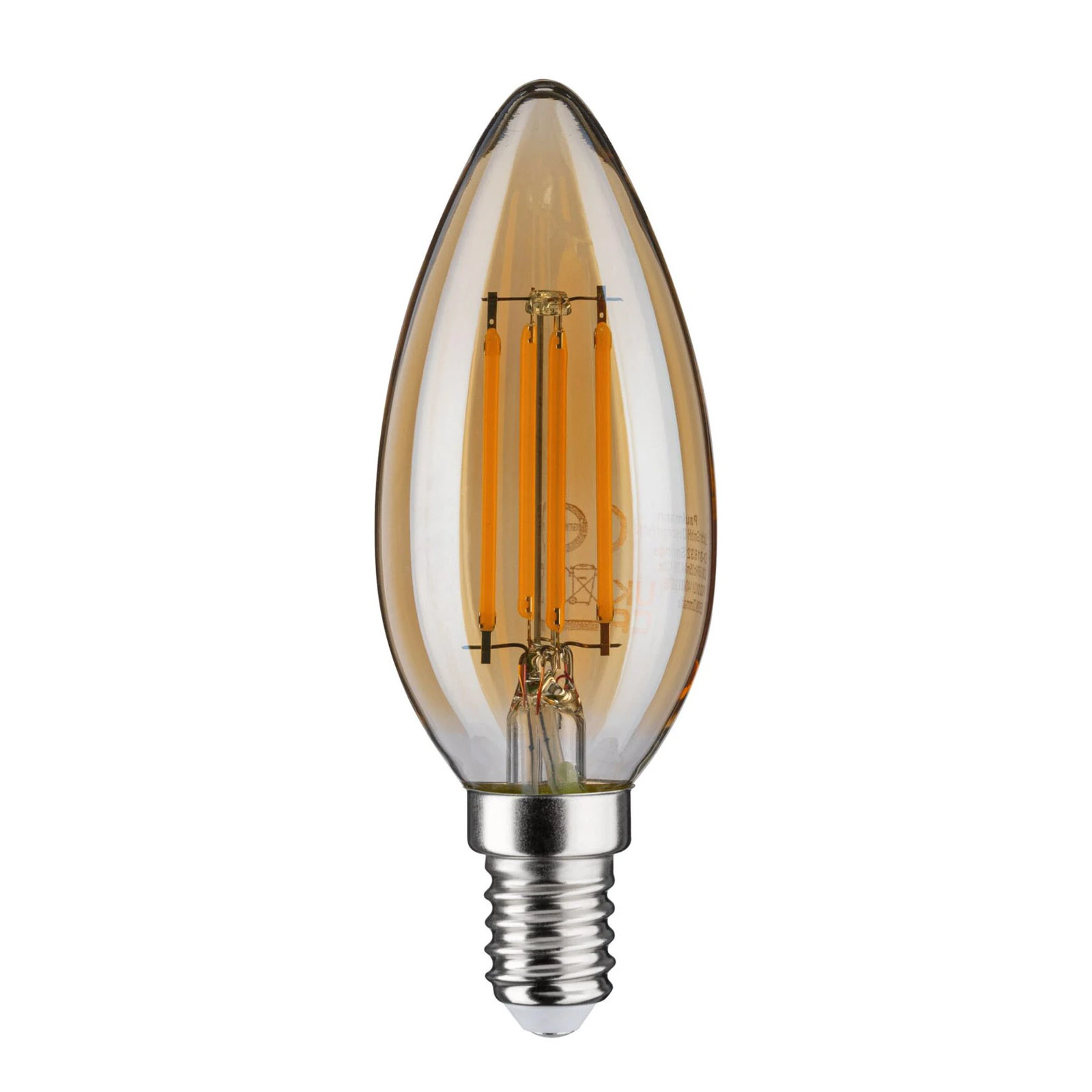 Bombilla vela LED E14 4,7W 2.500K dorada, atenuable
