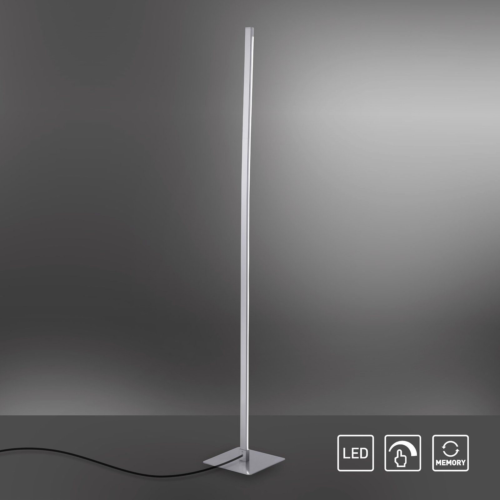 LED stojací lampa Bella, rovná, čtvercová základna, ocel