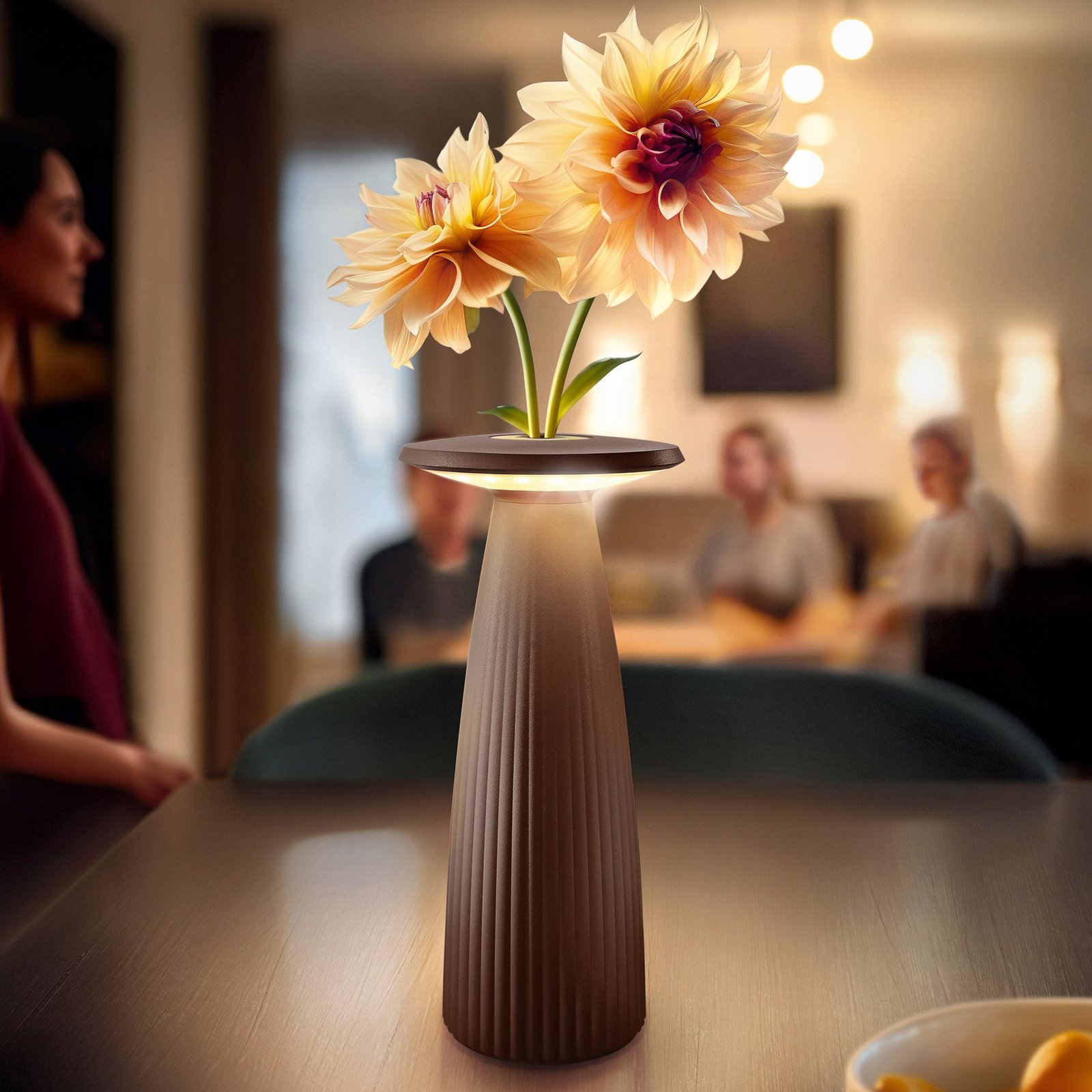 LED table lamp Nuflair, rust brown, IP54, dimmable, 24 cm