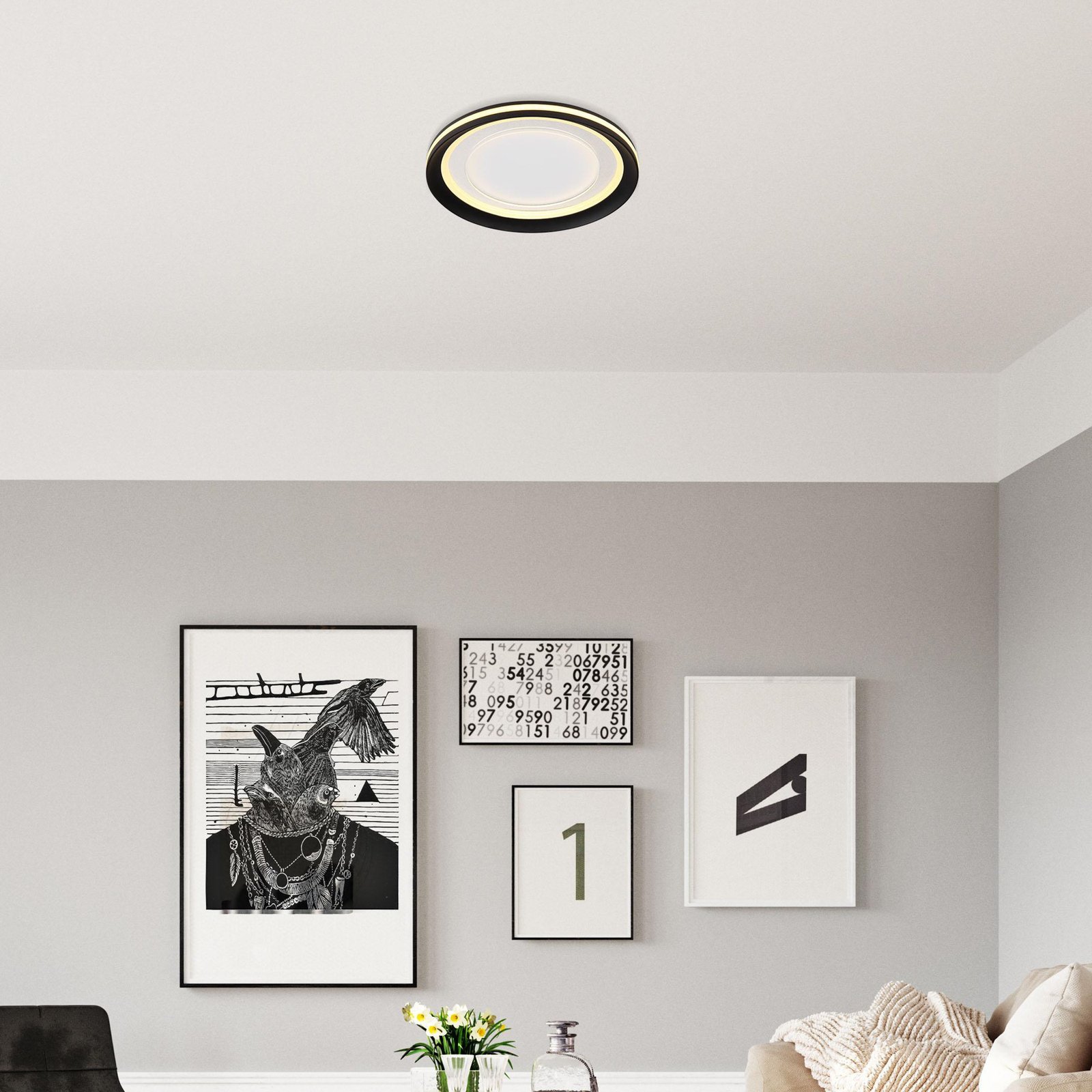 Clarino LED-loftlampe, Ø 36 cm, sort/hvid, akryl