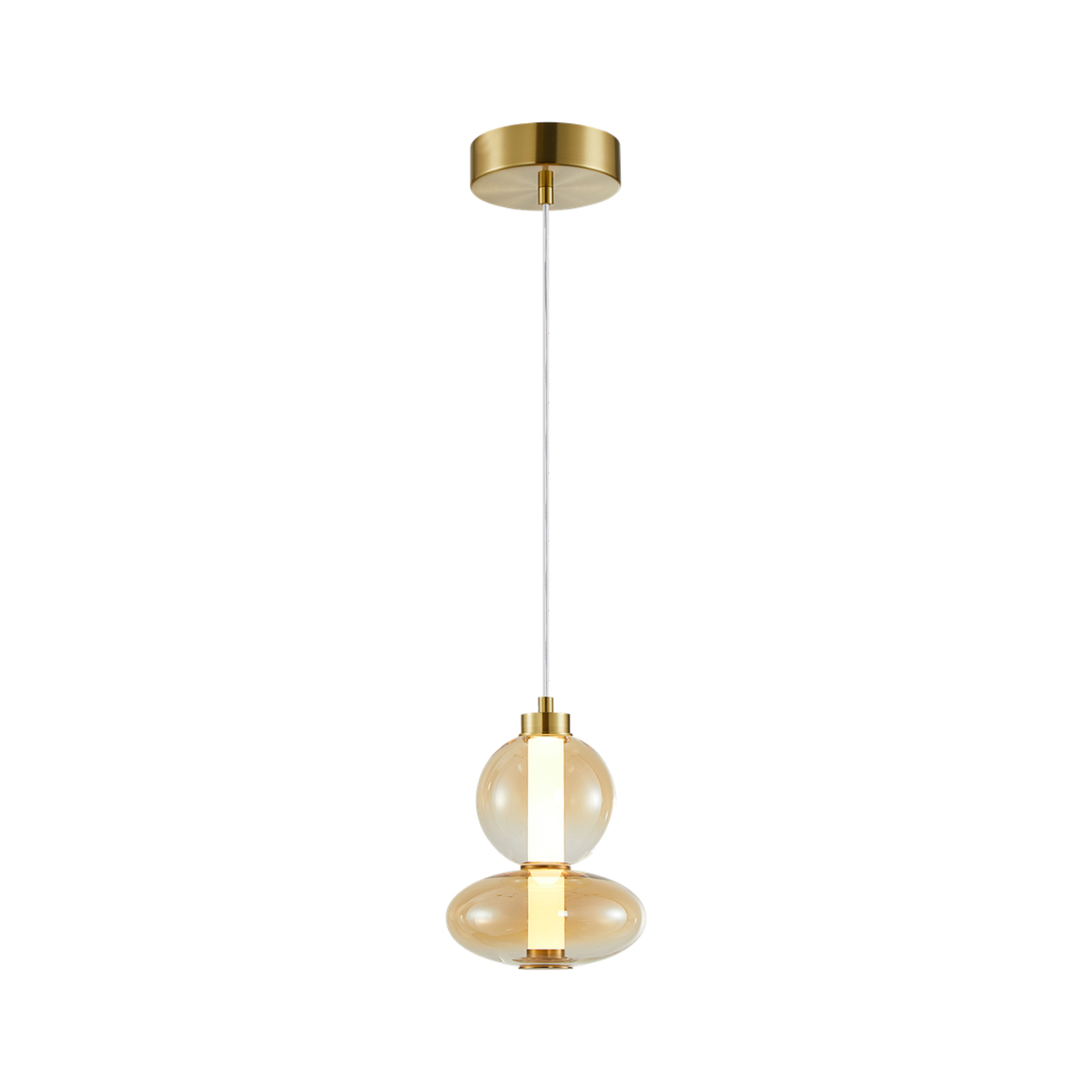 LED pendant light Daphne, amber-transparent glass, height 28 cm