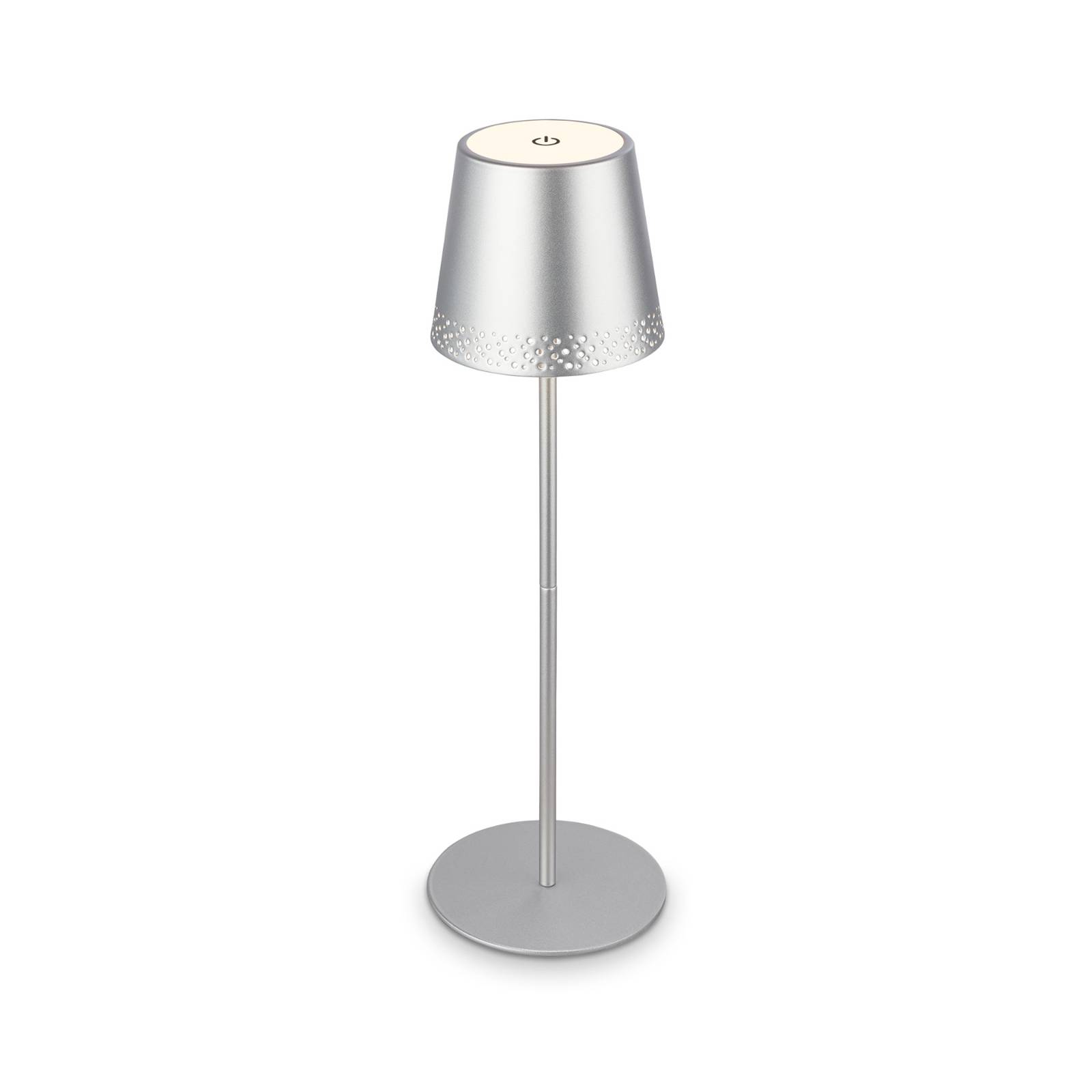 LED-Akku-Tischleuchte Kiki, chrom matt, IP44, 3.000K