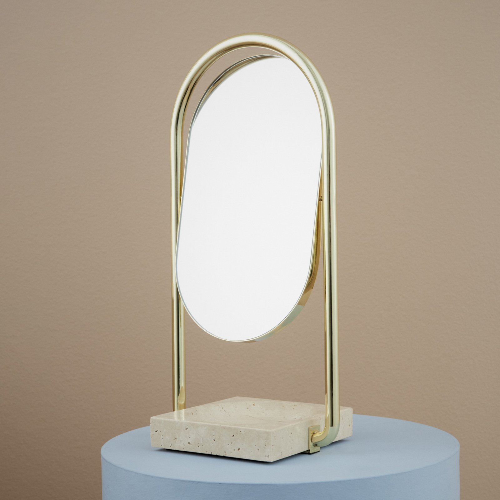 Angui Tisch Spiegel Gold/Travertine - AYTM