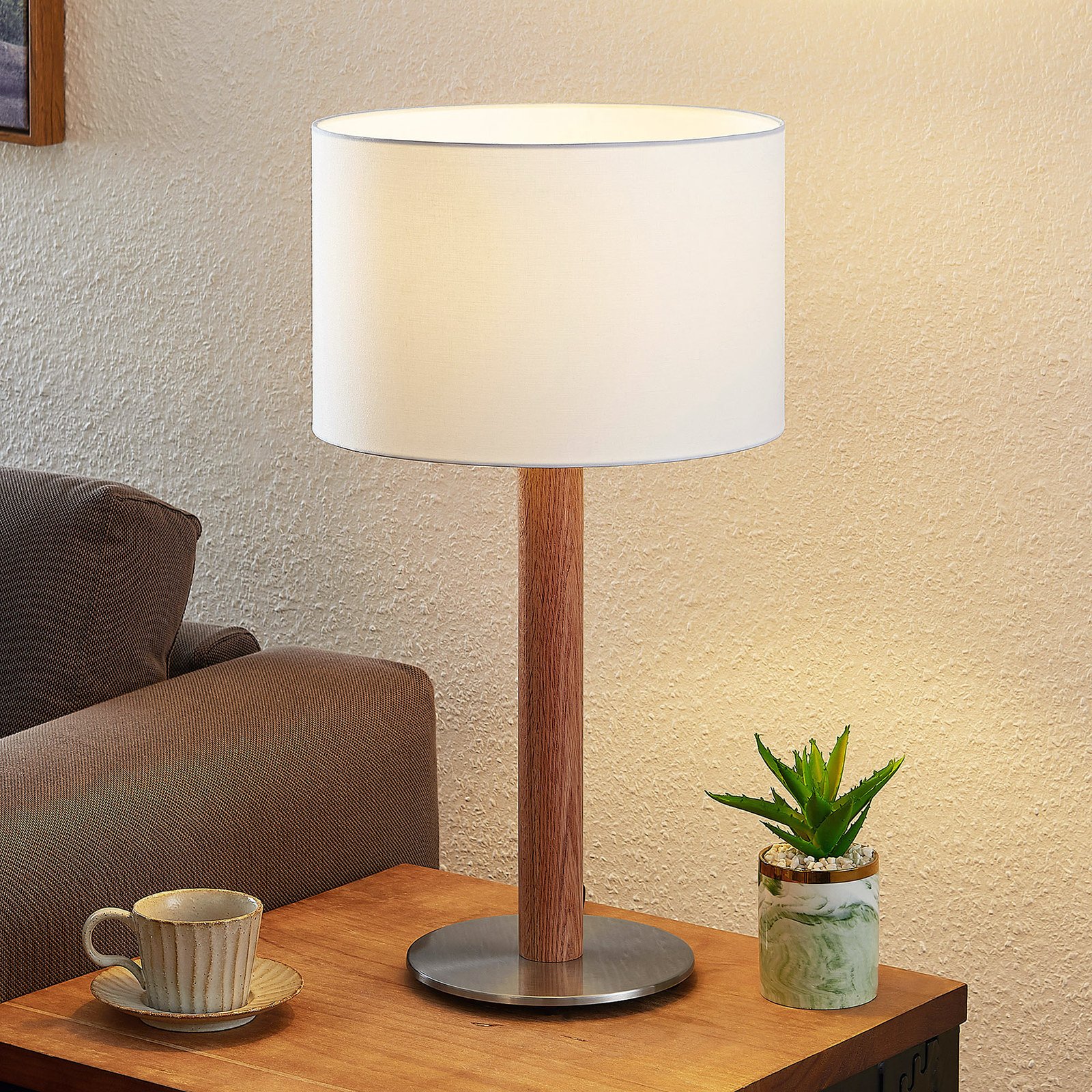Lucande Heily asztali lámpa, henger, 21 cm, fehér