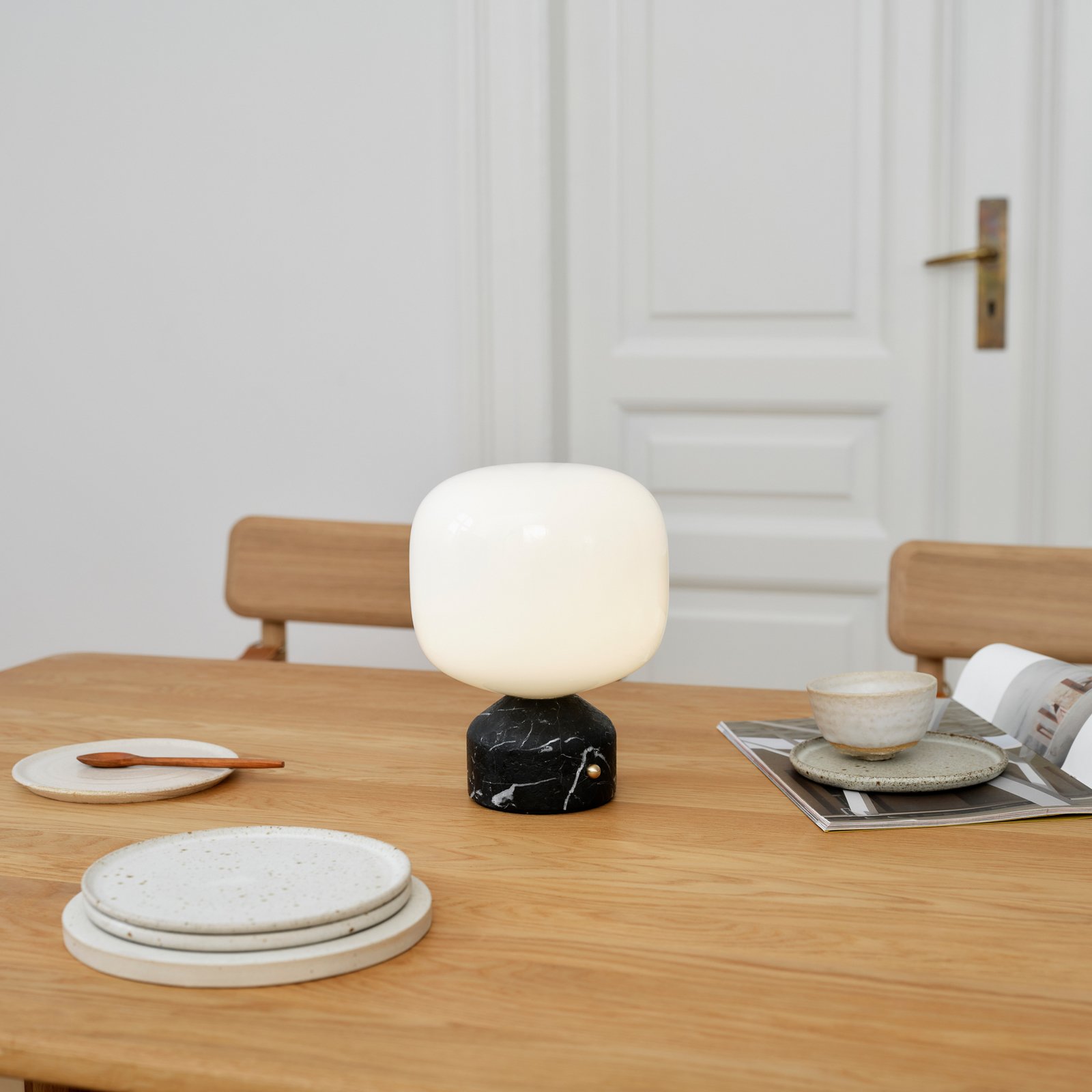 lampe à poser LED rechargeable Meemo, marbre noir, verre - GEJST