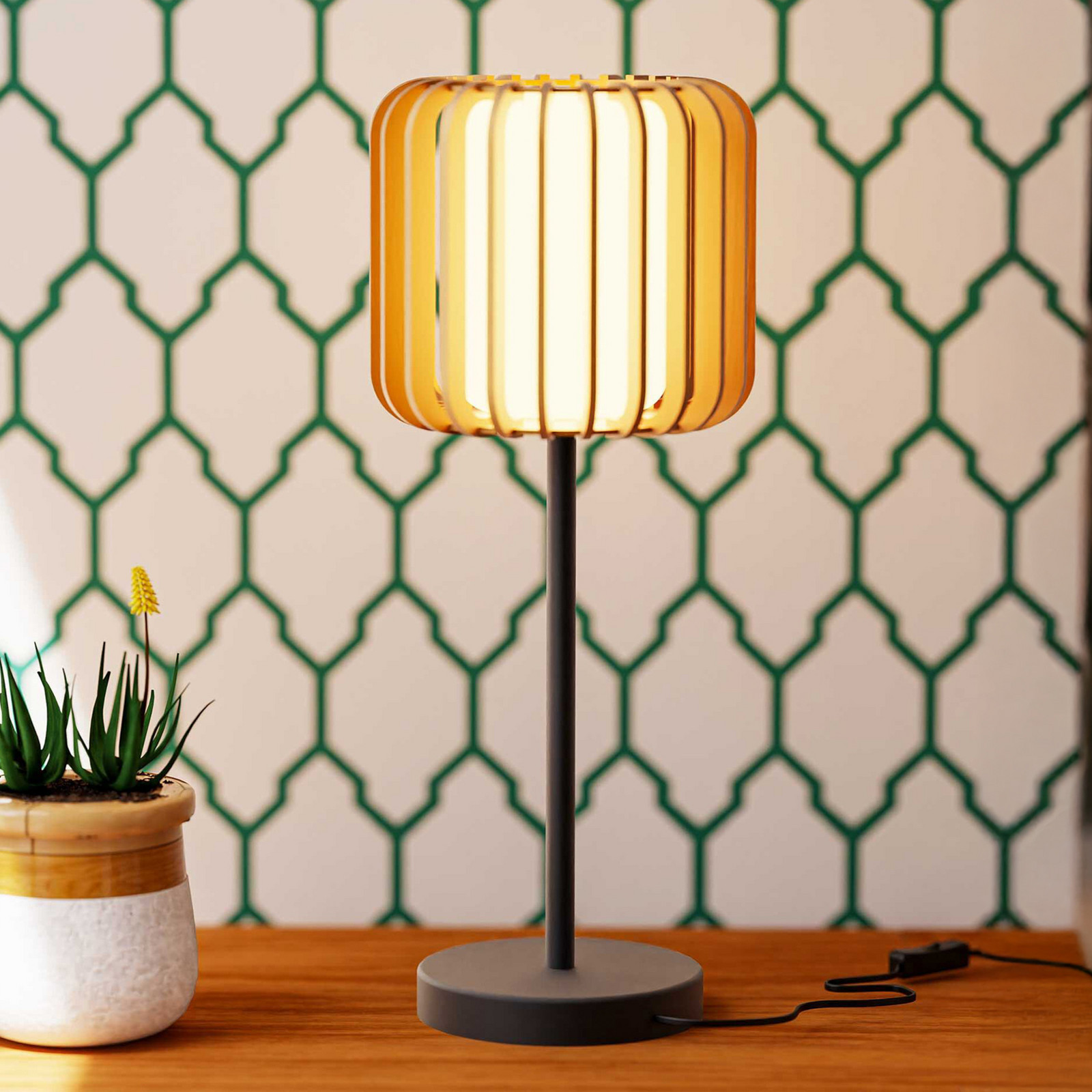 Lampă de masă Forlight Viva maro deschis lemn/metal înălțime 49 cm - Camera de zi / sufragerie - maro deschis negru alb