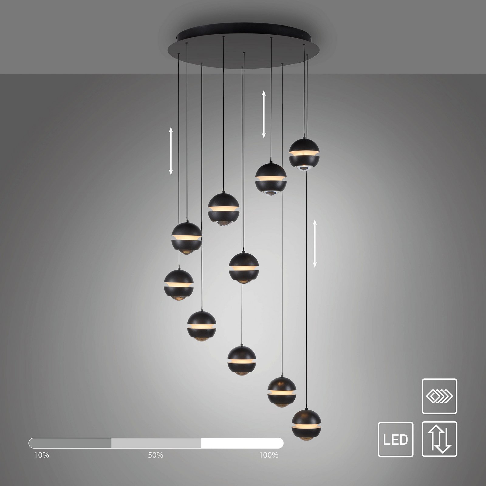 SCHÖNER WOHNEN LED hanglamp Lini zwart 10-lamps rond 3000K SCHÖNER WOHNEN LED hanglamp Lini zwart 10-lamps rond 3000K