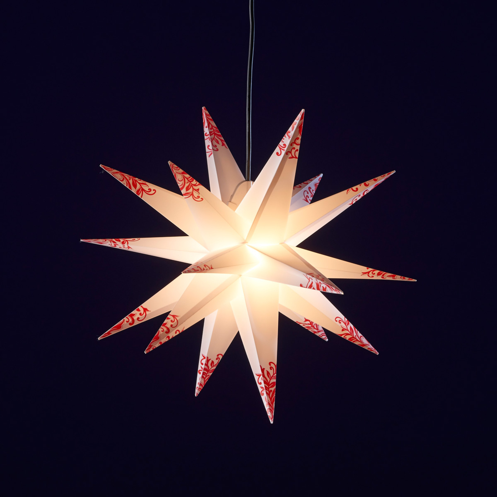 Ozdobná hviezda do exteriéru 18-cípa bielo-červená