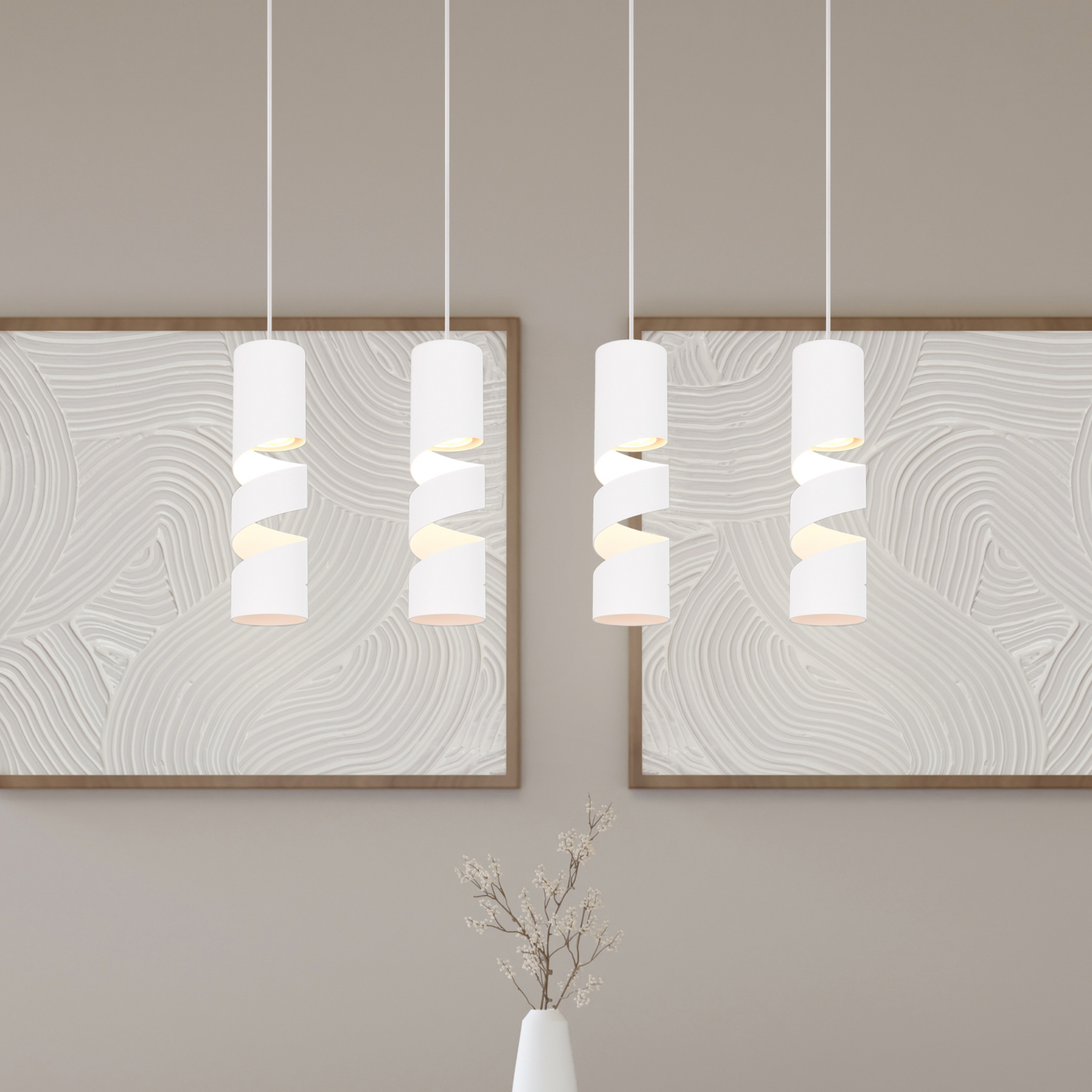 Lampada a sospensione Stream, bianca, lunghezza 80 cm A 4 luci in metallo GU10