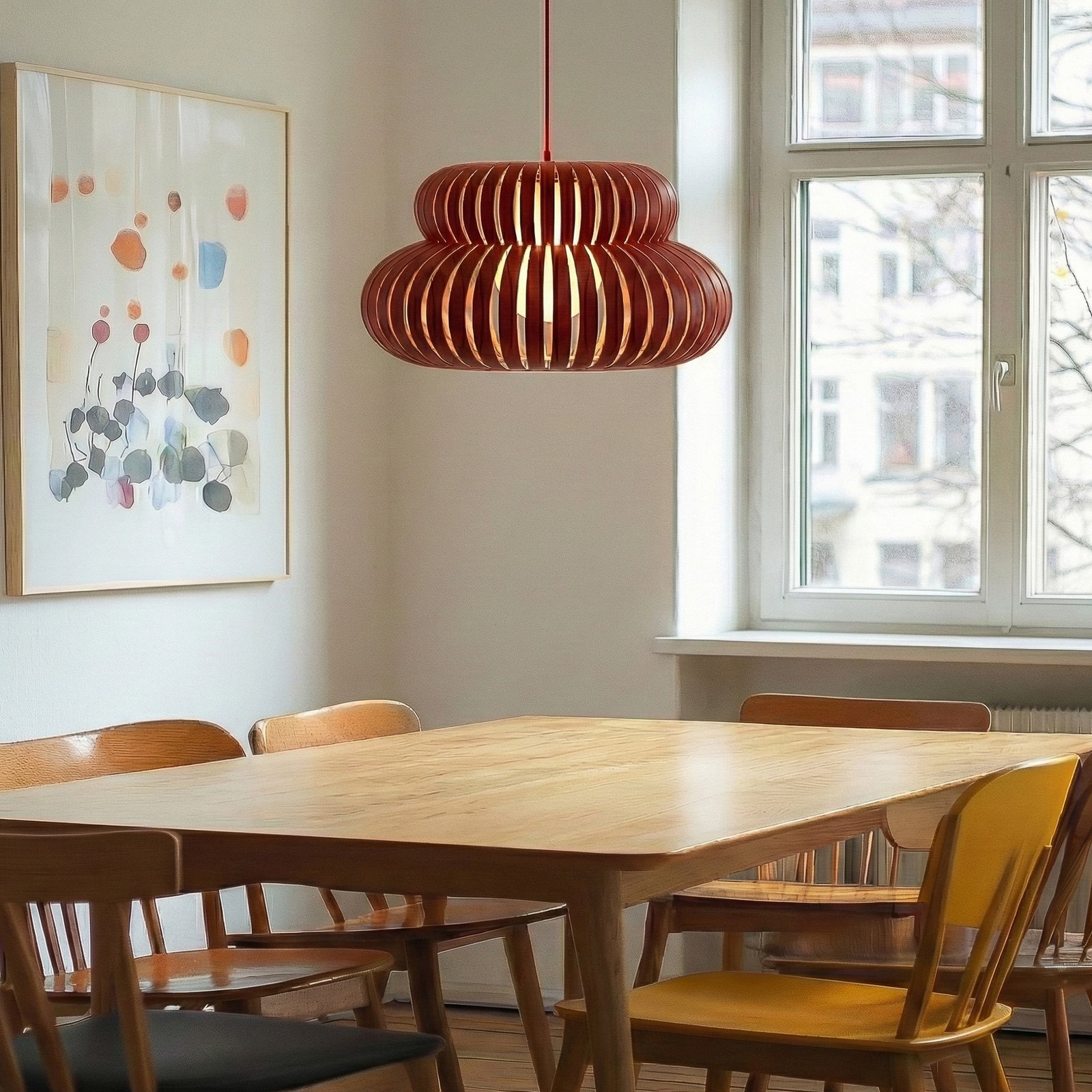 Żyrandol Lucande Slice, czerwona, metal, Ø 48 cm Żyrandol Lucande Slice, czerwona, metal, Ø 48 cm