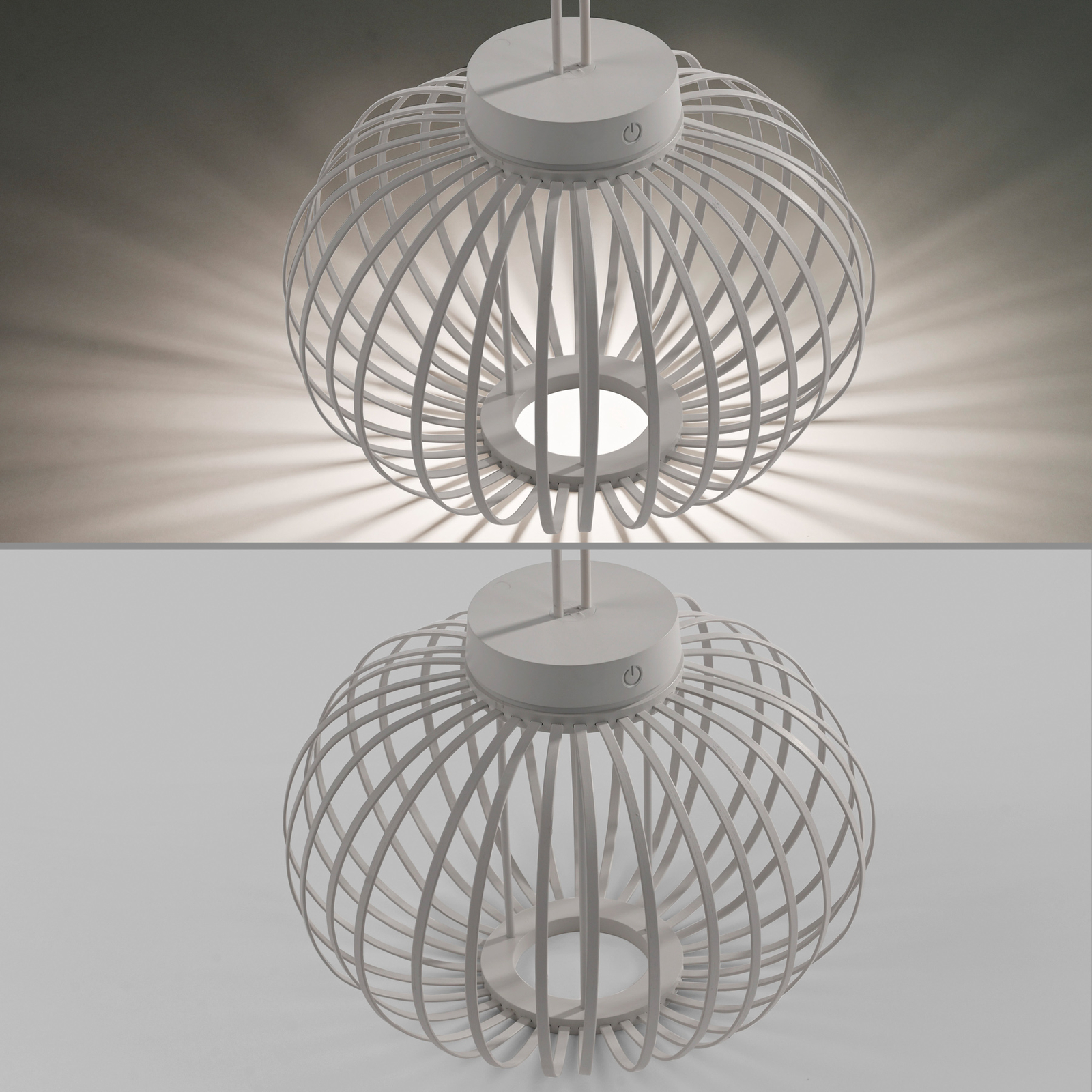JUST LIGHT. Lampe de table LED rechargeable Akuba gris-beige 33cm bambou
