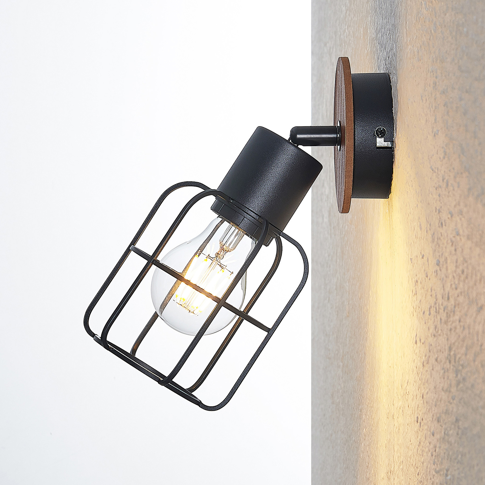 Lindby Telmos wall spotlight with a cage lampshade