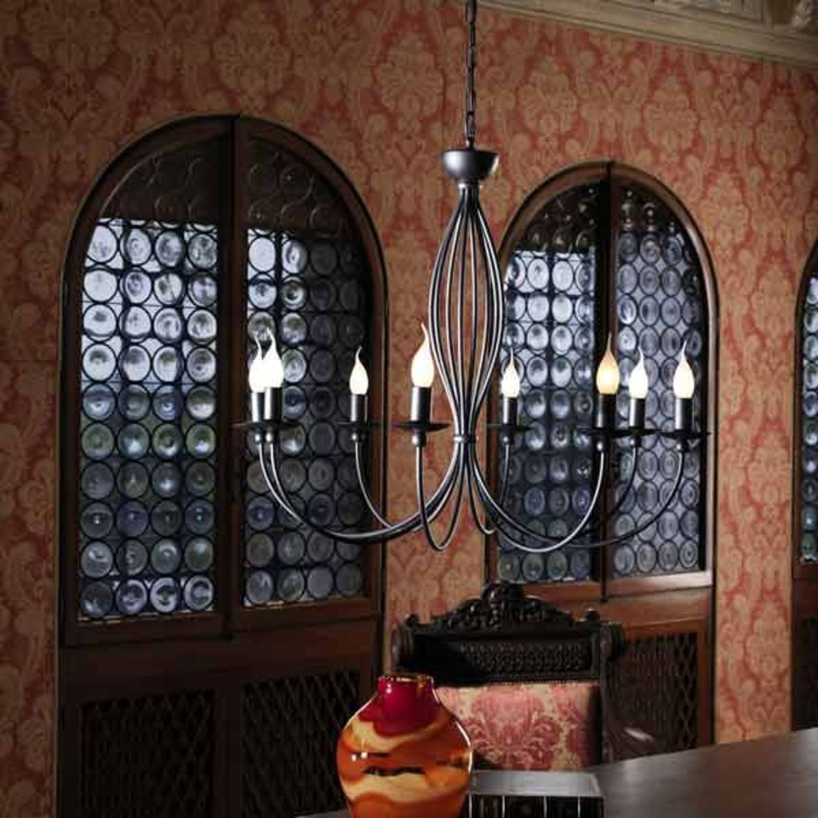 Gibas Enchanting chandelier Rocco 8-bulb anthracite, for Living / Dining Room, Metal, E14, 60 W, energy efficiency: A++
