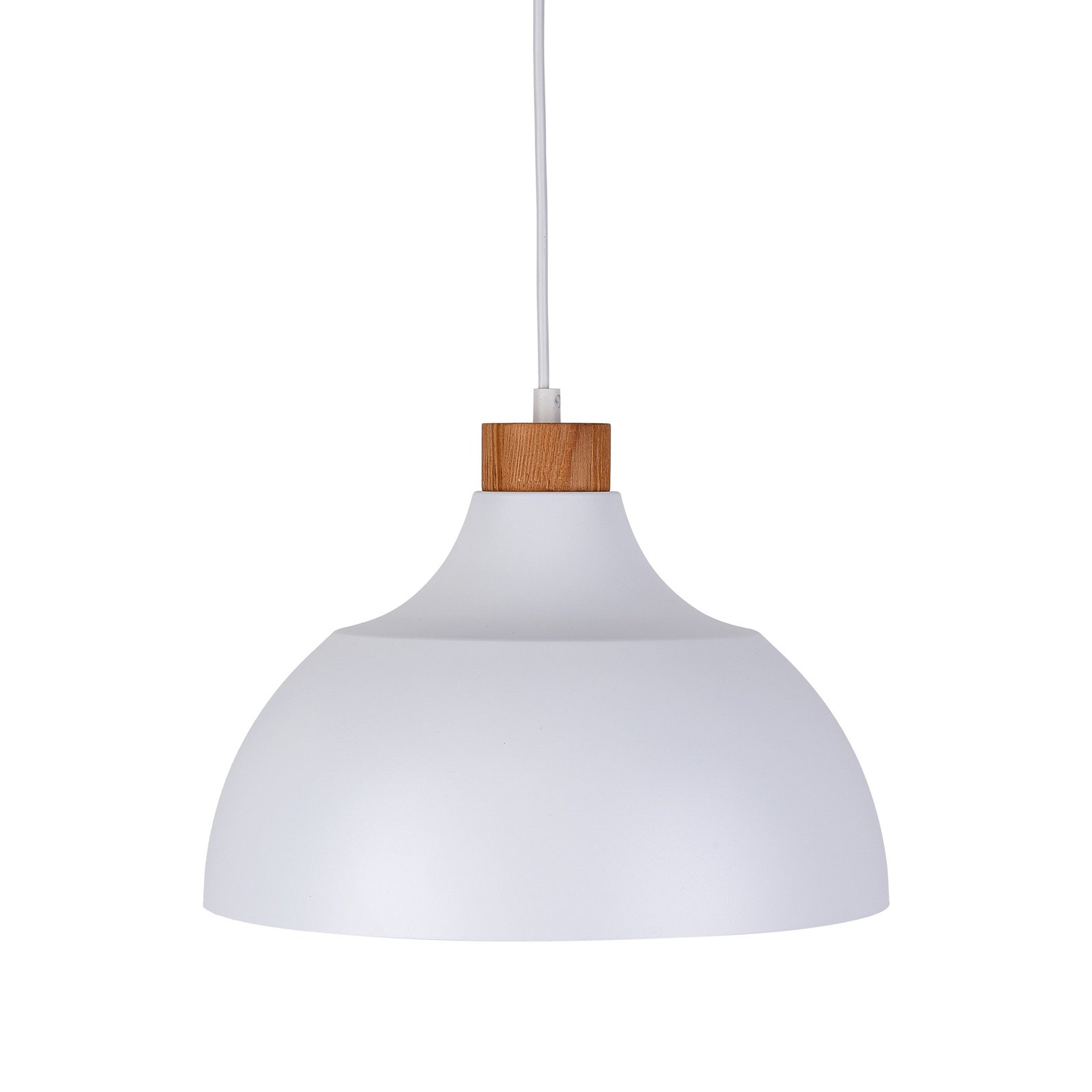 Lampa wisząca Kaitt firmy Envostar, drewniany detal, Ø 34 cm, biała