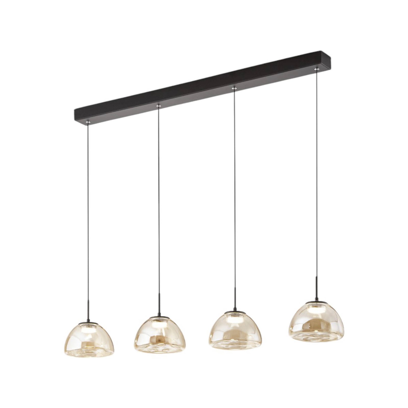 Lampada LED a sospensione Lucille, a 4 luci, color cognac, CCT