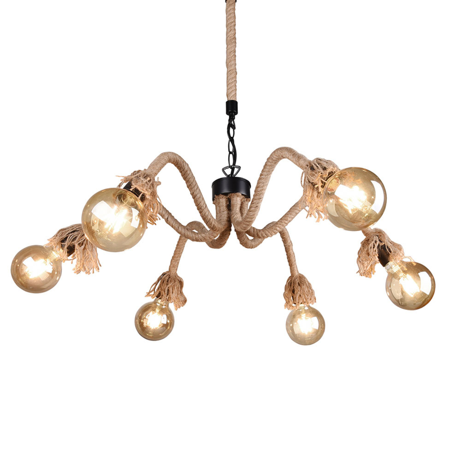 Reality Leuchten Alva hanging light made of sisal, six-bulb, for Living / Dining Room, metal, sisal, E27, 10 W, energy efficiency: A++