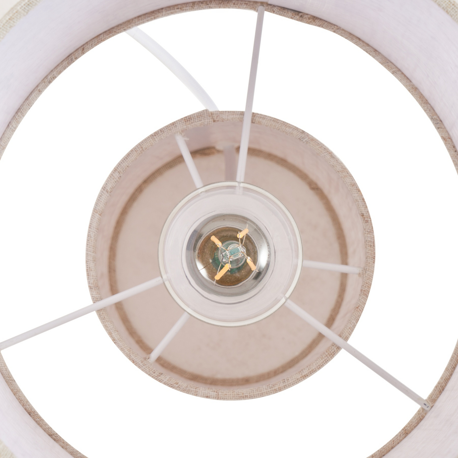 Lámpara de mesa Lindby Elfie, Ø 23 cm, beige, lino, E27