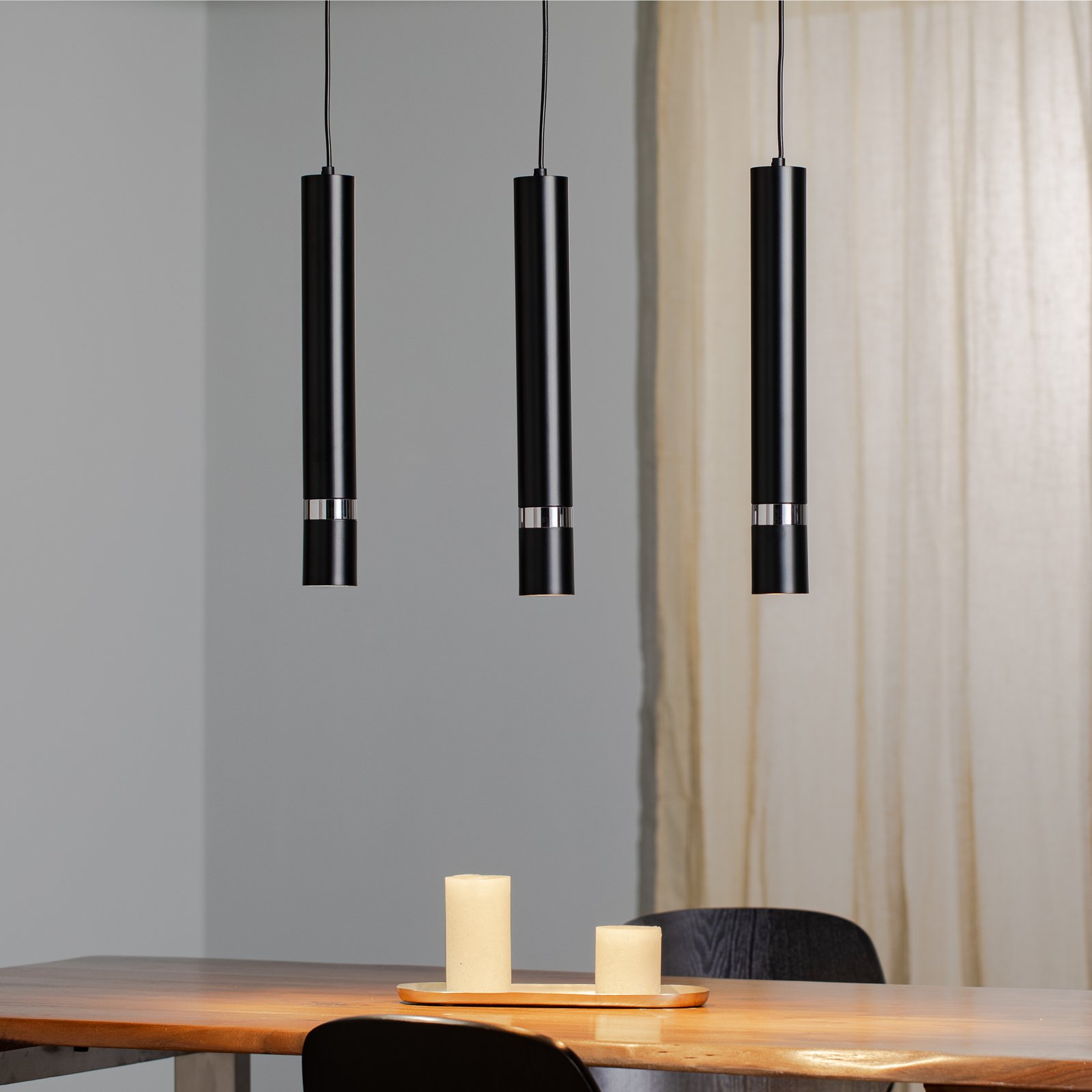 Hanglamp Rondo zwart/chroom 3-lamps lang