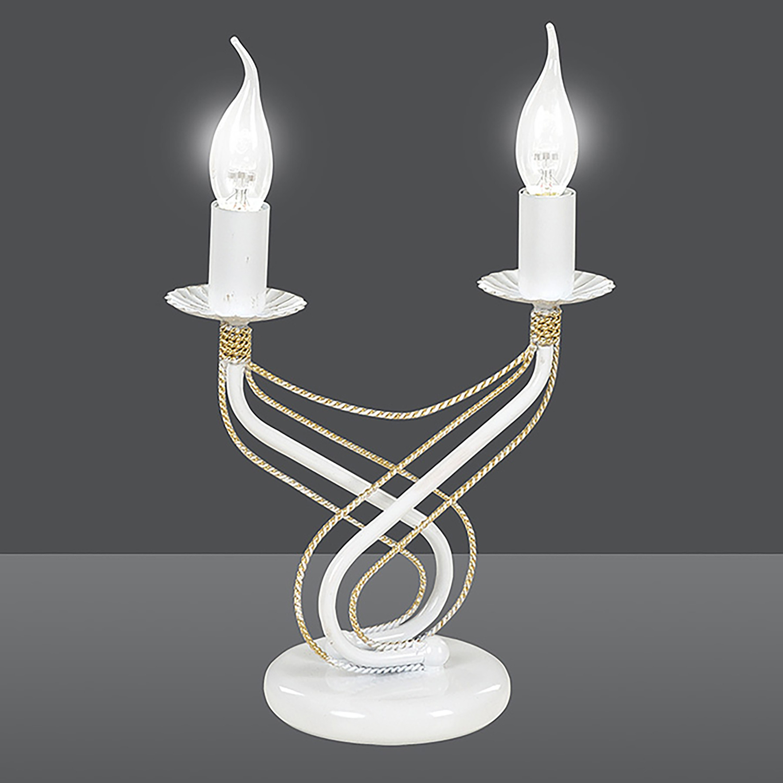 Tori table lamp candle holder look white two-bulb