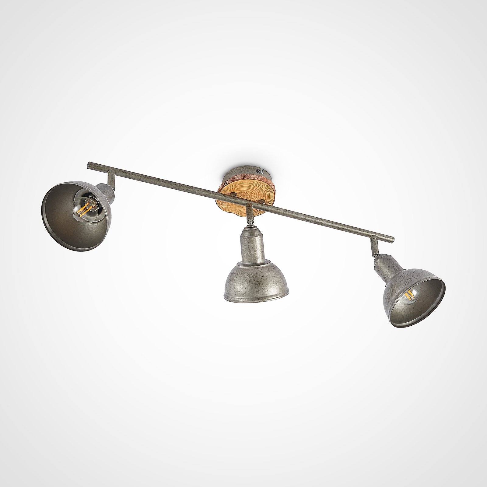 Lindby Nesrin ceiling lamp with wooden disk 3-bulb