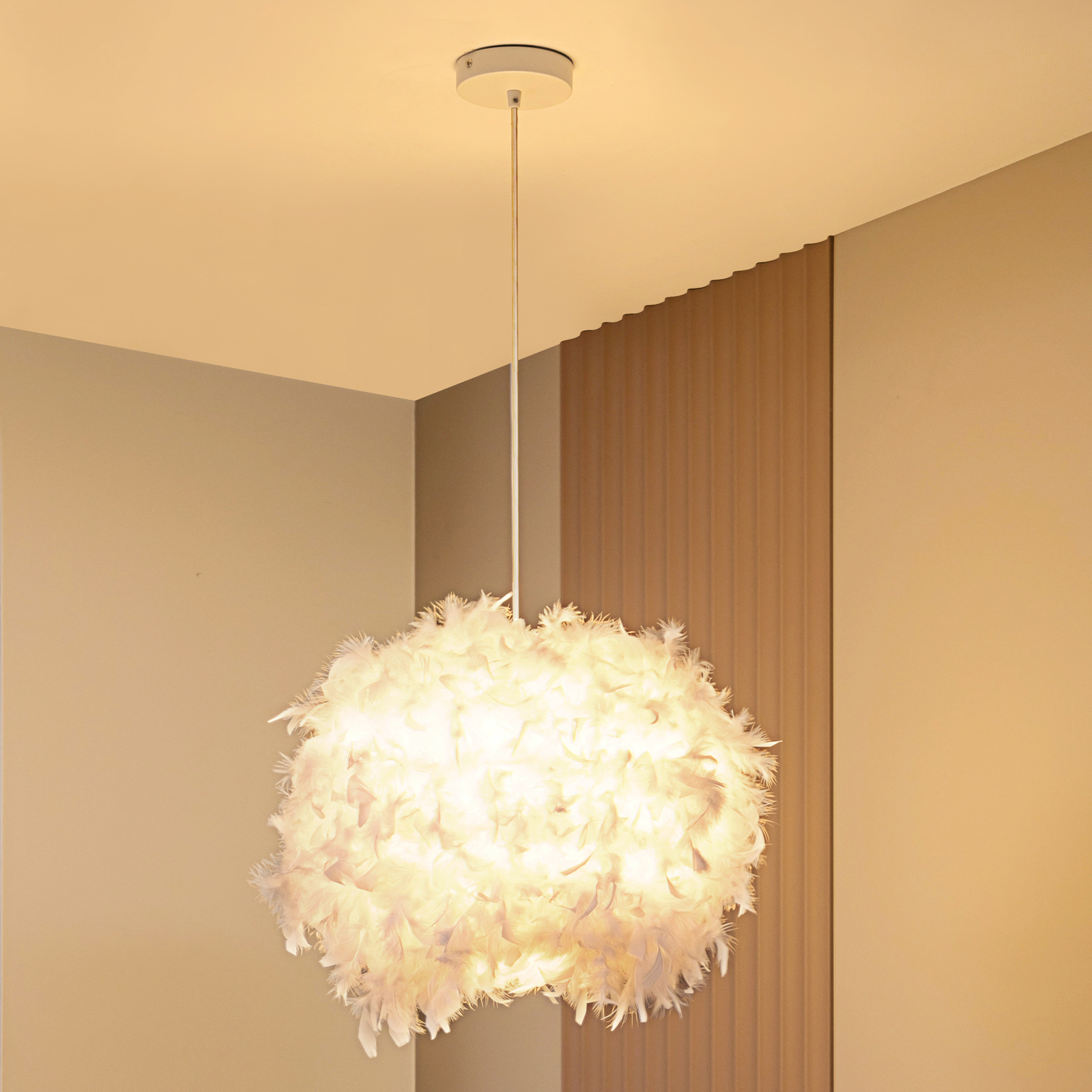 Lindby hanglamp Heven, Ø 53 cm, wit, kunststof, E27