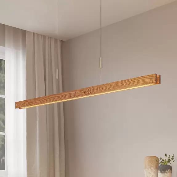 Lampenwelt Lindby Alimara LED-Holz-Hängeleuchte, 138 cm