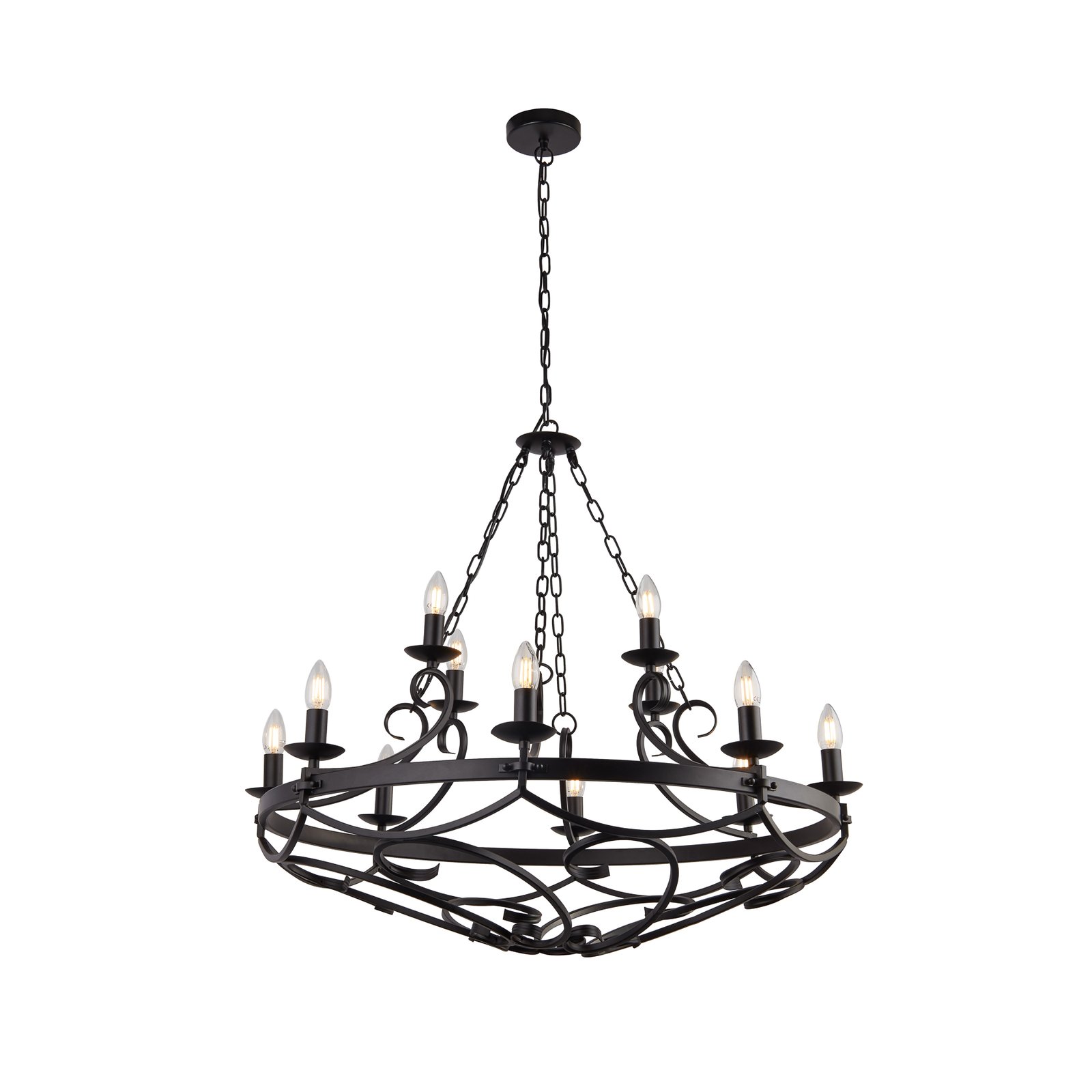 Lustre Cartwheel III, 12 lampes, Ø 89cm, noir, métal