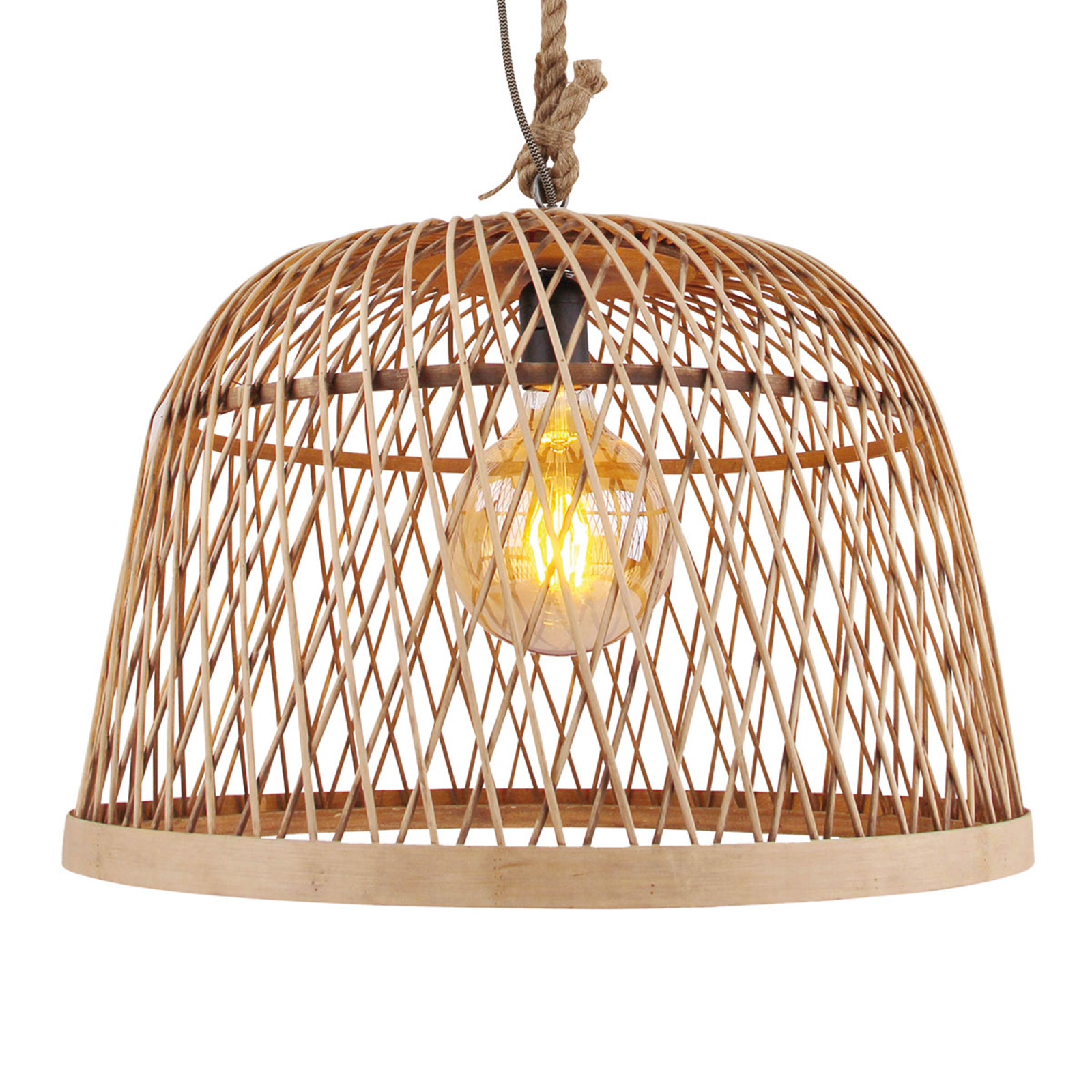 Freelight Corda hanging light 50 cm, for Living / Dining Room, wood, E27, 40 W, energy efficiency: A++