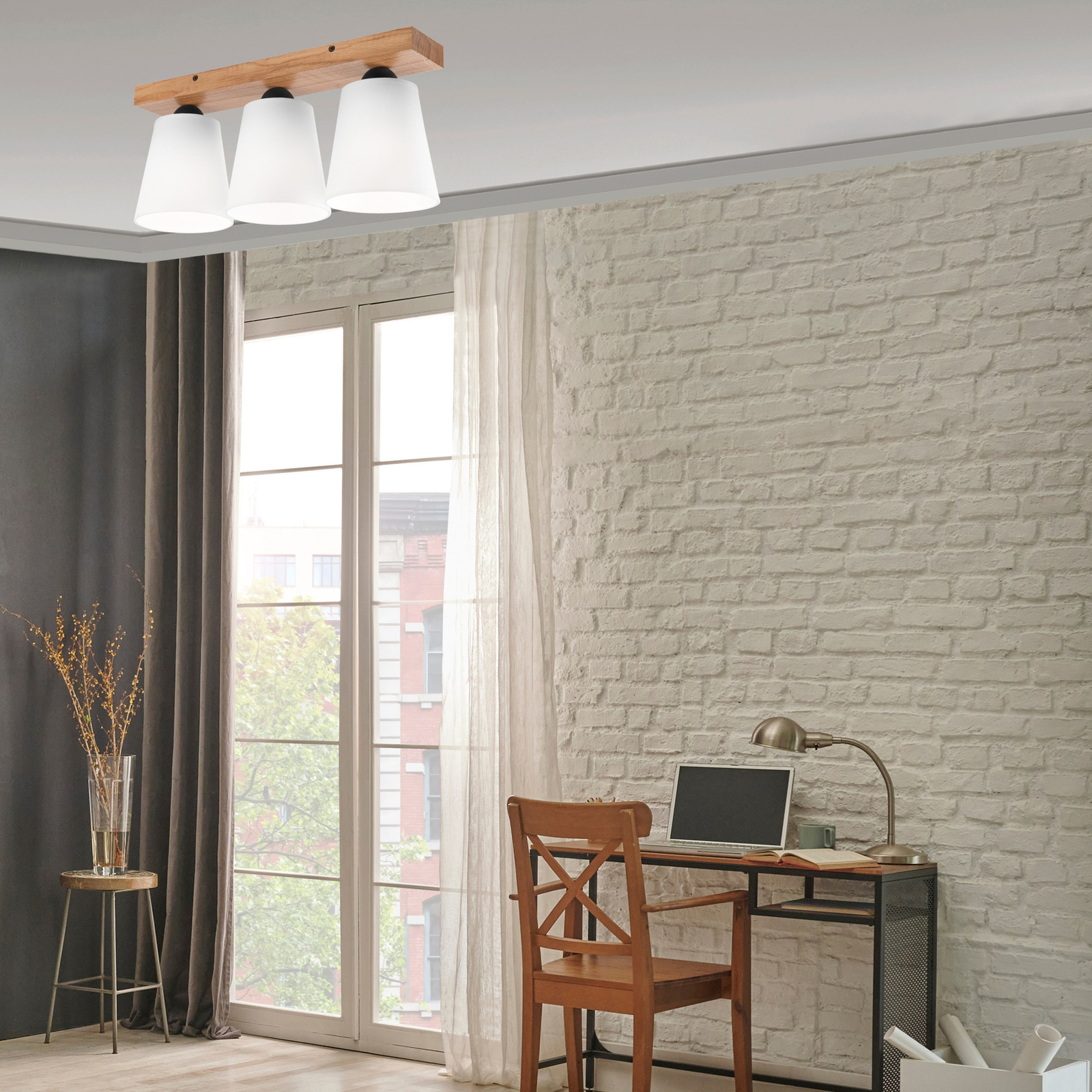Envostar Risco ceiling lamp 3-bulb fabric shade white