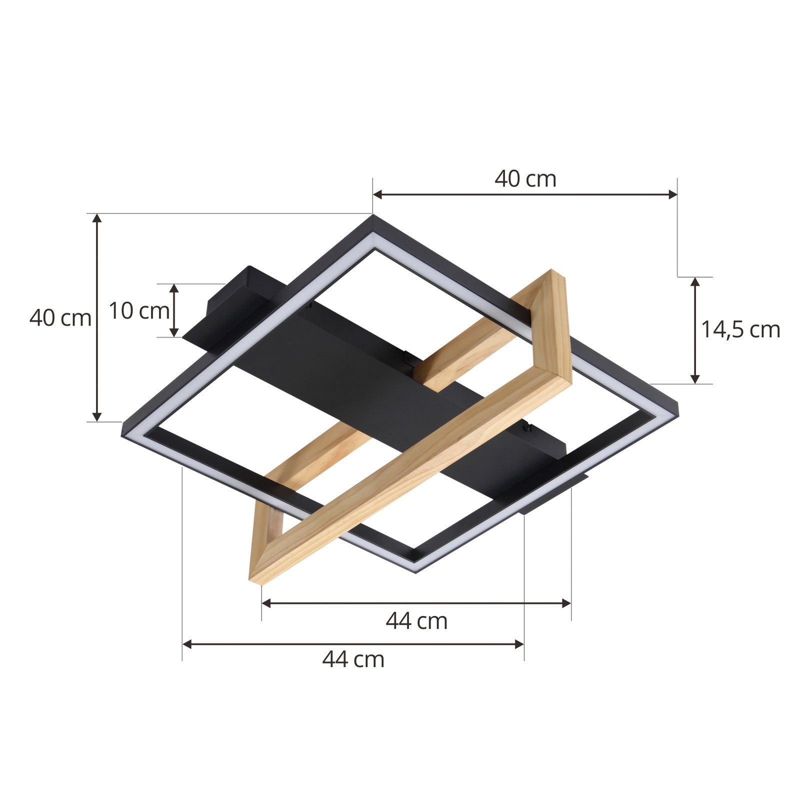 Lindby LED-Deckenleuchte Holamu, 46cm, schwarz, Holz, Metall