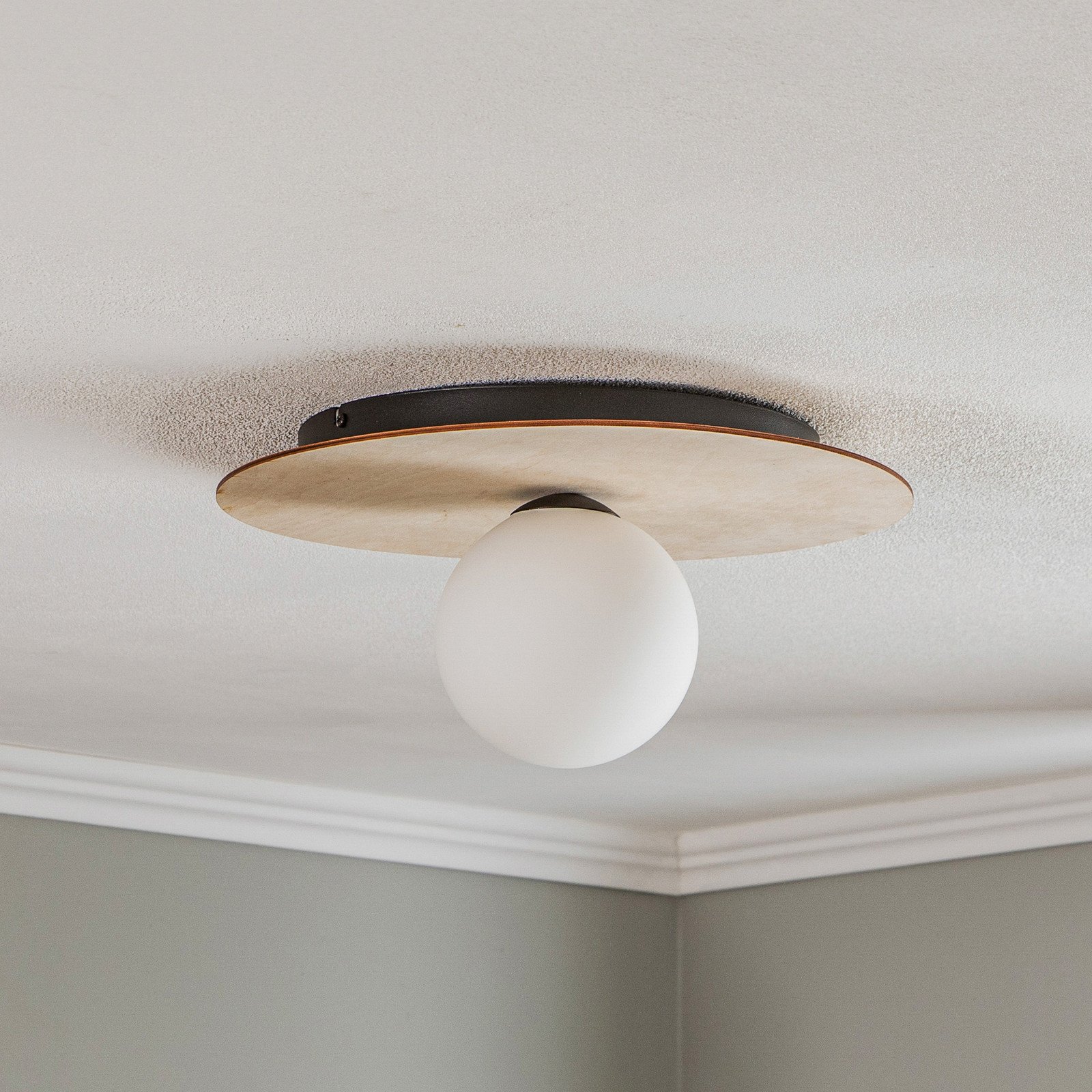 EMIBIG LIGHTING Plafonieră Kenzo rotundă maro/alb 1 bec - Camera de zi / sufragerie - modern - maro opal - Lemn