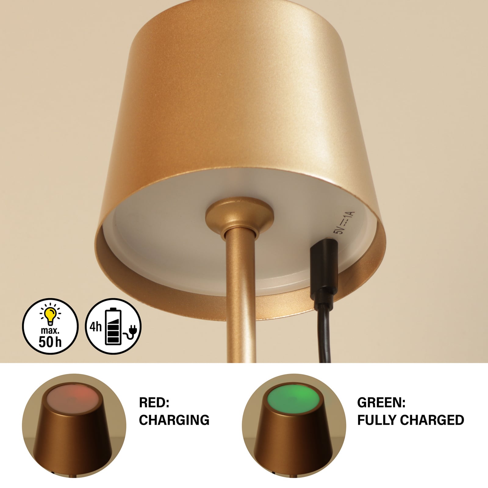 LED tafellamp Roxi, koffiekleurig, metaal, IP54, dimbaar