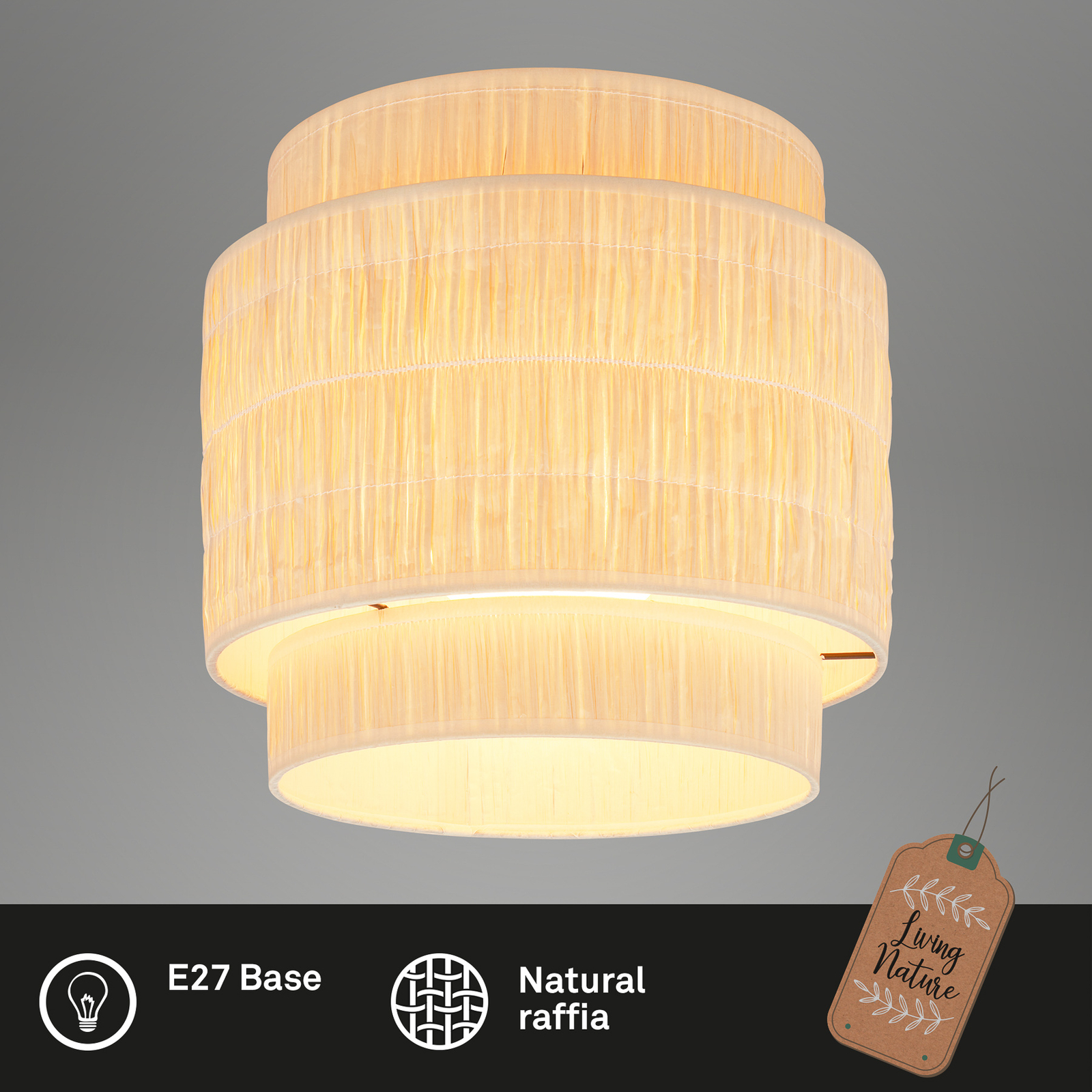 Papper ceiling light, natural colour, Ø 30 cm, raffia, E27