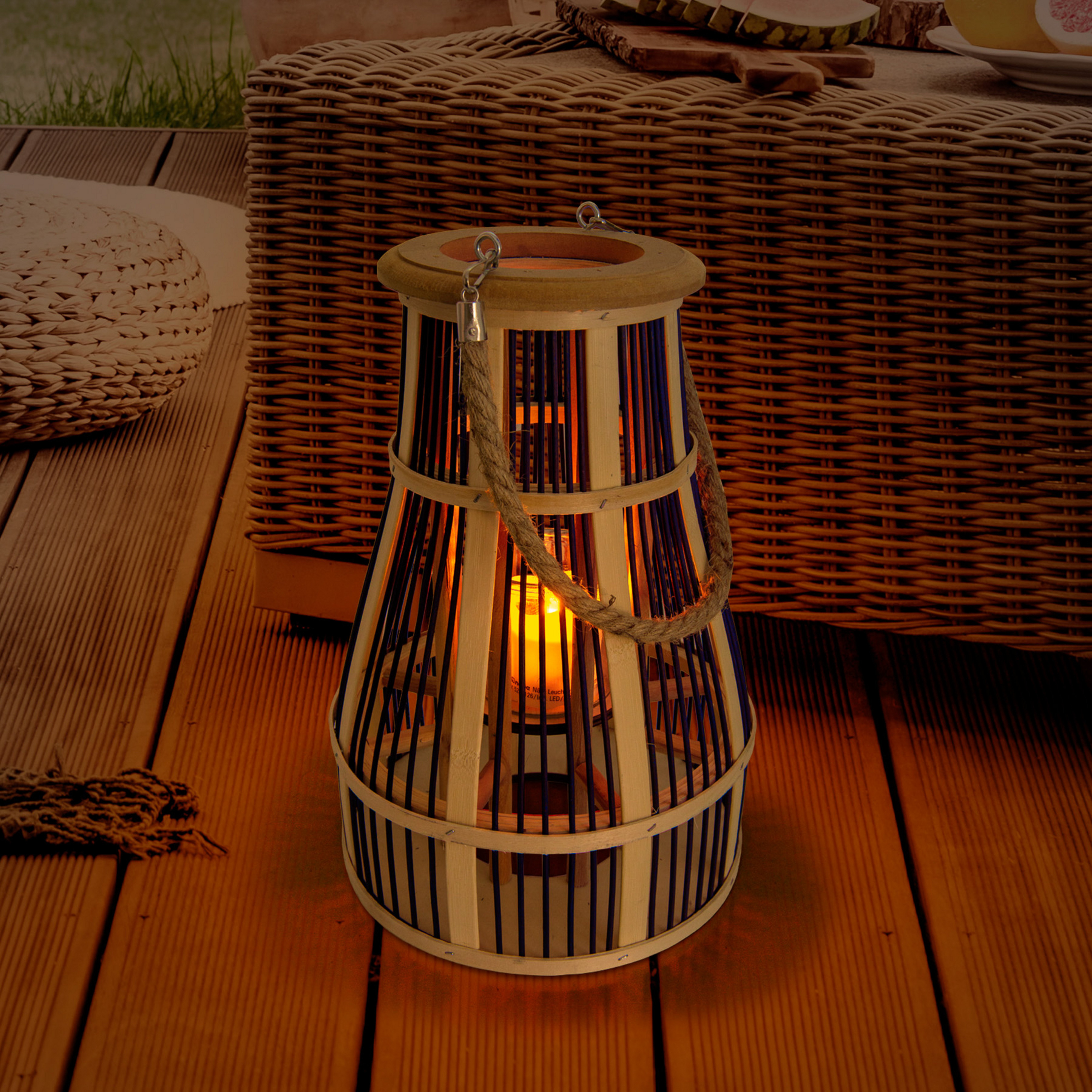 Cesto de luz decorativa solar LED, 34 cm, preto/natureza